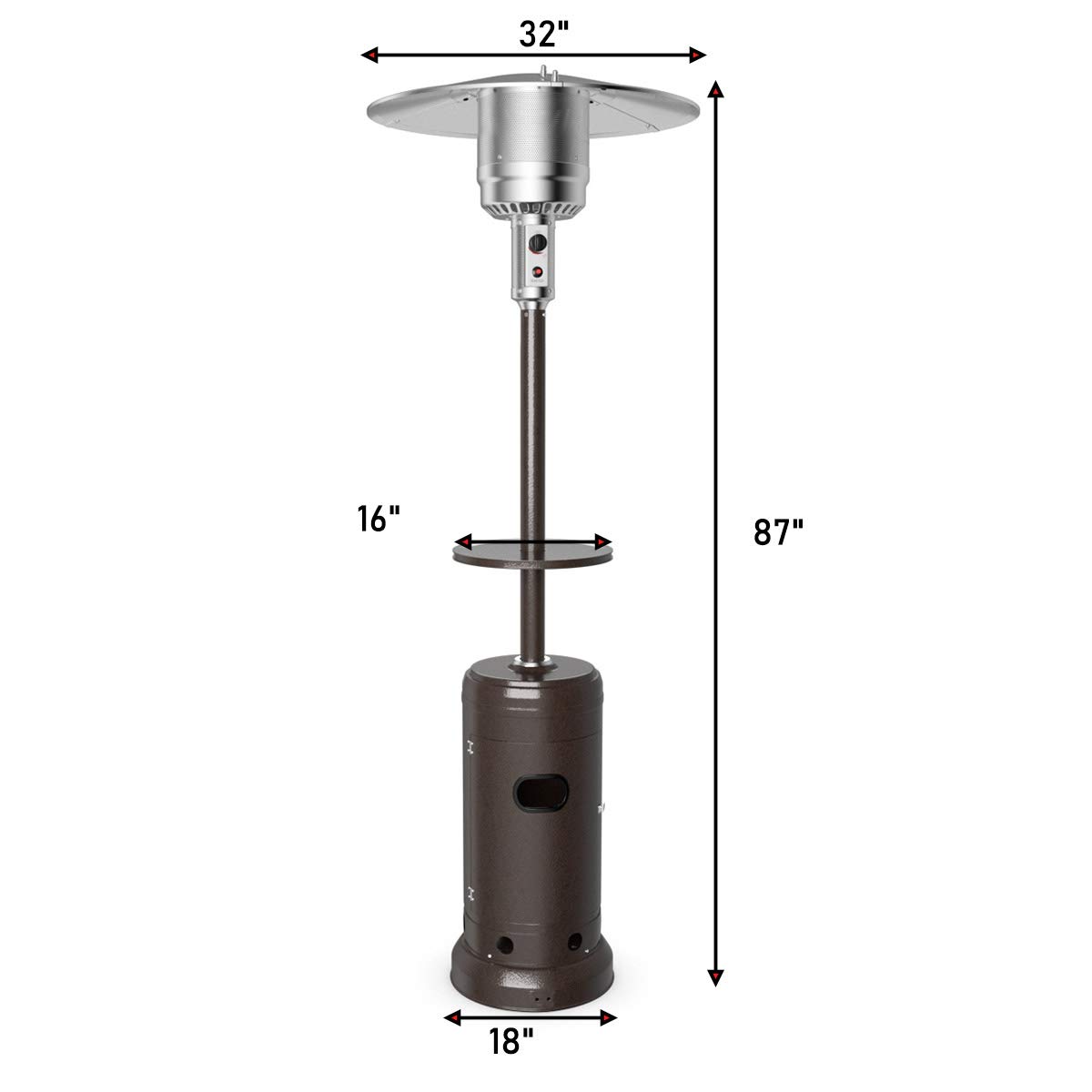 Tangkula 48,000 BTU Outdoor Propane Patio Heater with Wheels & Tabletop Shelf - Stainless Steel Burner, Auto Shut Off & Tip-Over Protection - Portable Backyard Heater for Deck, Garden, Restaurant & Camping Use