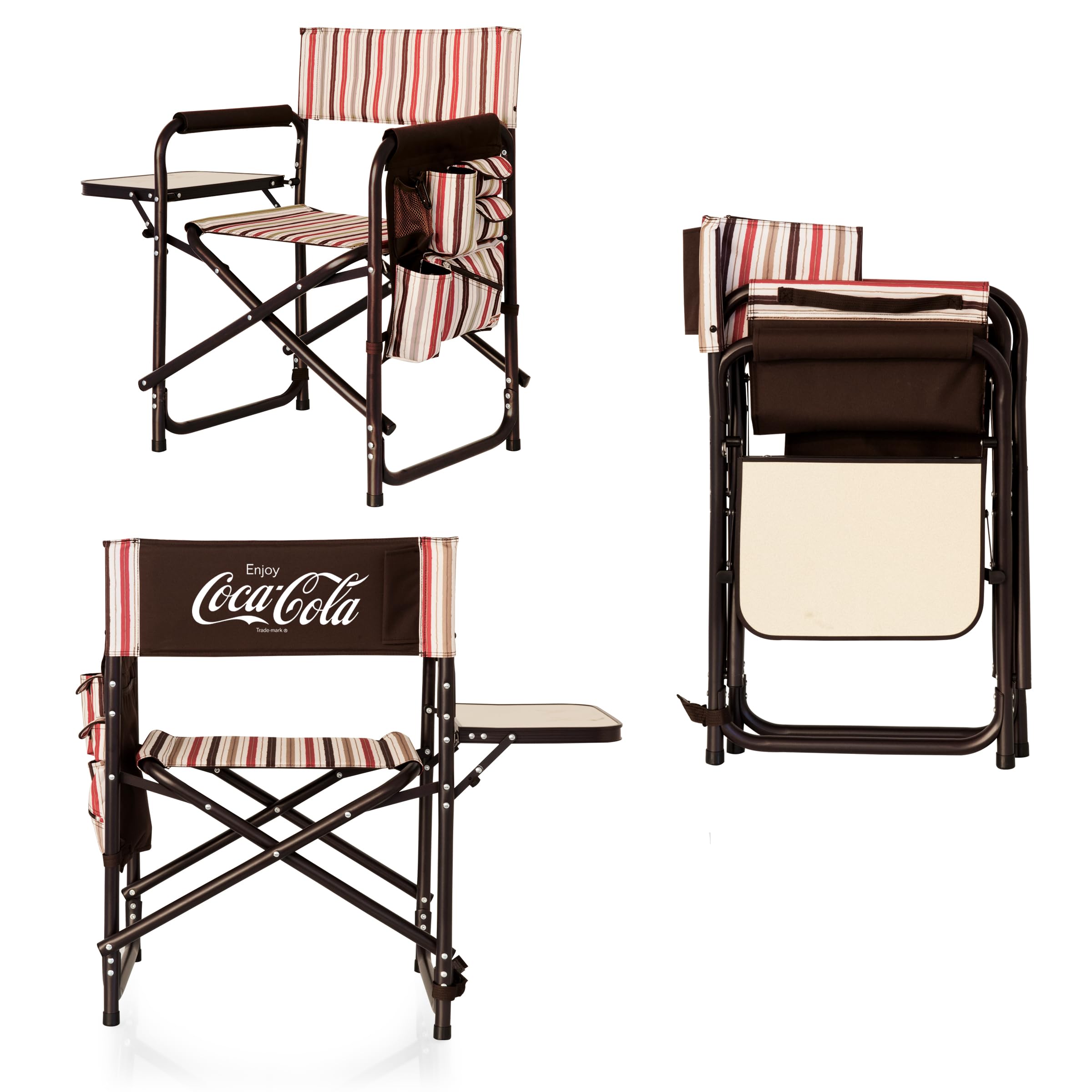 Picnic TIME Coca-Cola Sports Chair with Side Table - Portable Beach & Camp Chair for Adults, Folding Lawn Chair for Outdoor Events (Red) - Perfect for Picnics, BBQs, Concerts & Tailgating
