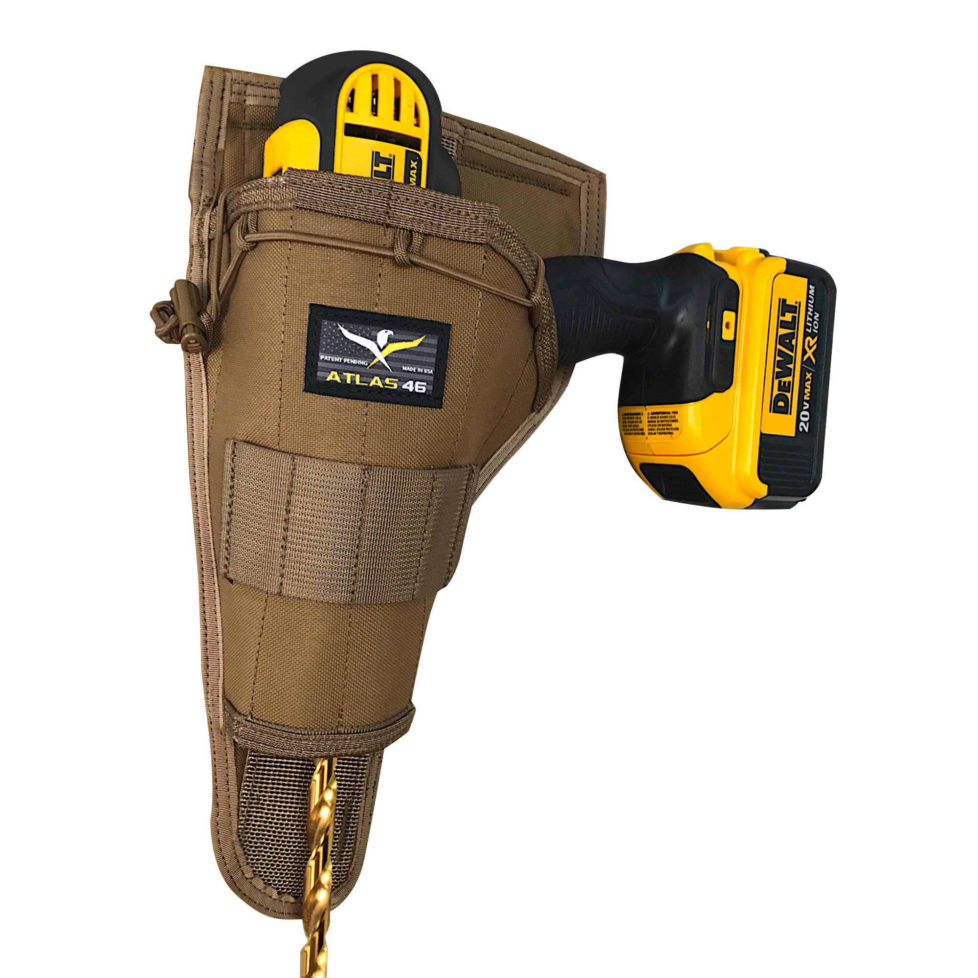 Atlas 46 AIMS Large Left-Handed Drill Holster in Coyote | Premium Handcrafted USA-Made Tool Belt Accessory for Construction, Woodworking & DIY Projects