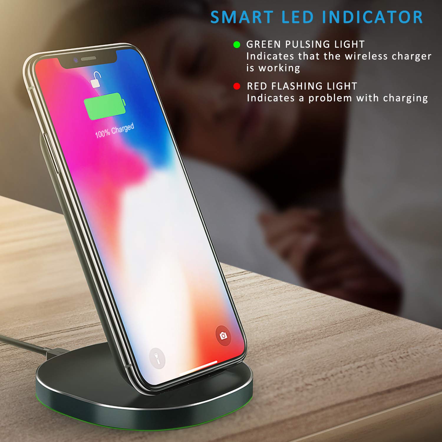 Contixo W3 Qi-Certified Wireless Charging Stand - 10W Fast Charger for iPhone 11/11 Pro/11 Pro Max/XS/XR/X/8/8 Plus & Samsung Galaxy S10/S9/S8/Note 10/Note 9 - Perfect for Home, Office & Nightstand Charging