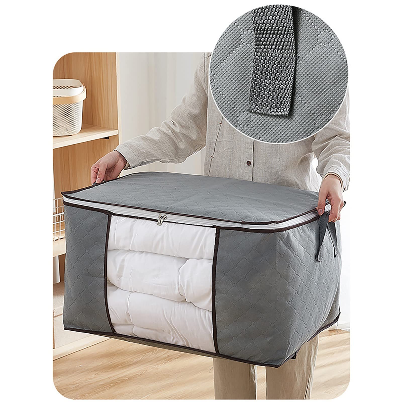 90L Large Foldable Storage Bags - 2 Pack Clothes & Blanket Organizer with Handles | Space-Saving Closet Storage Solution for Bedding, Comforters & Seasonal Clothing