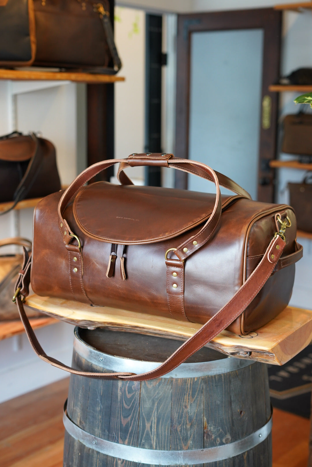 Premium U-Shape Opening Weekend Warrior Bag in Polished Cognac - Perfect for Travel, Work, and Everyday Use