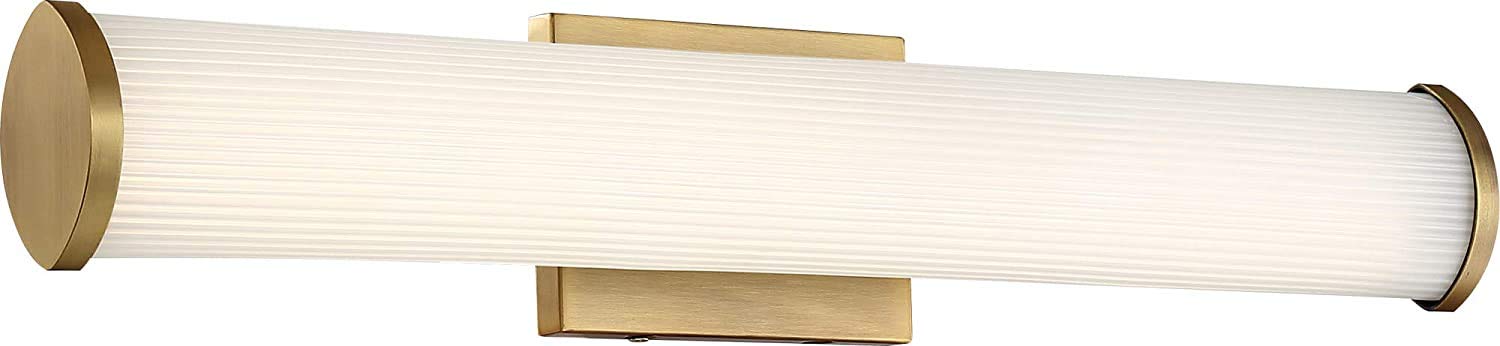 Nuvo Lighting 45923681363 24-Inch LED Vanity Light Fixture - Brushed Brass Finish with Striped Glass Lens for Bathroom & Dressing Room Lighting
