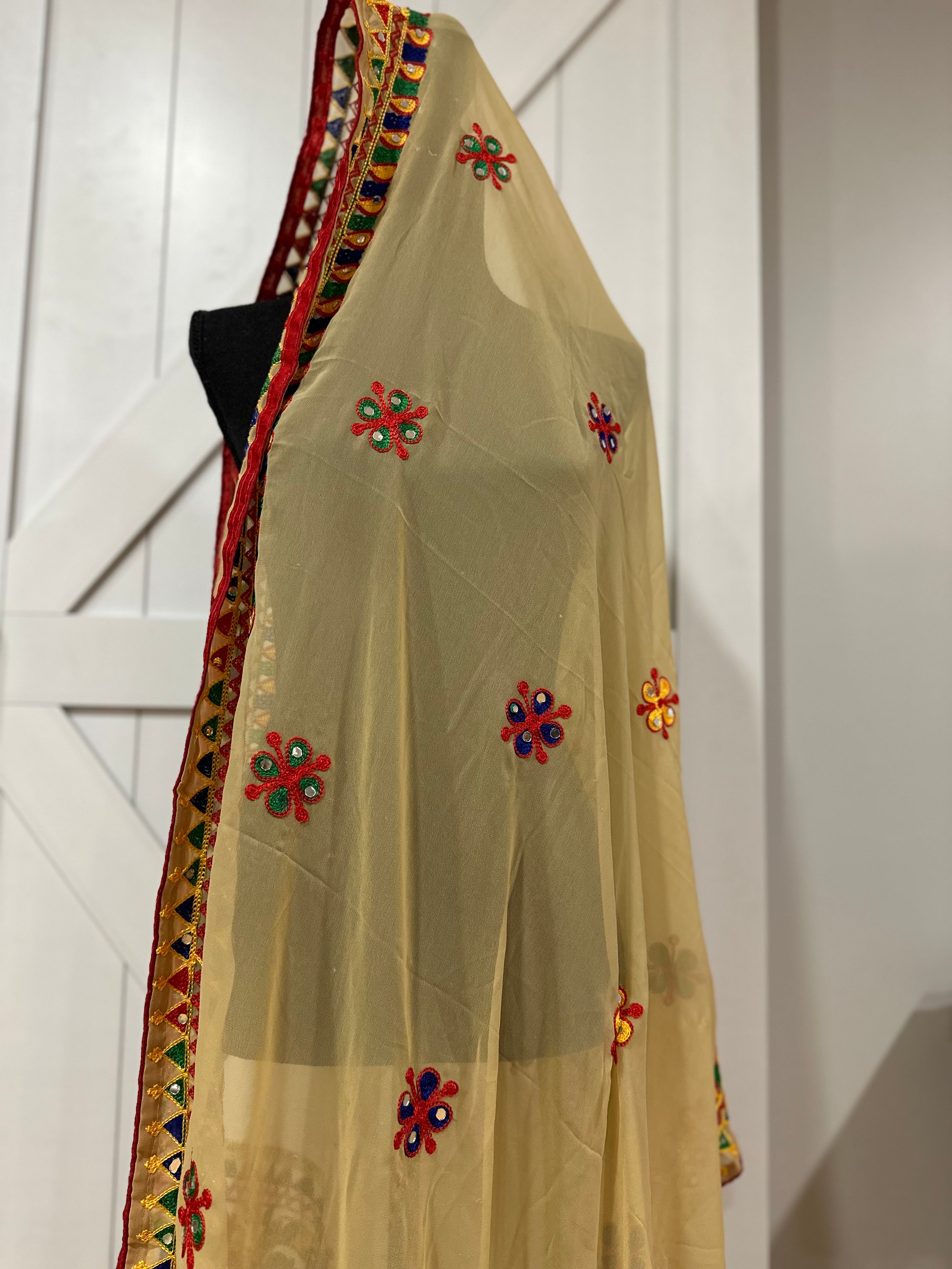 Navaratri Dupatta - Elegant Beige Scarf for Women | Perfect for Festivals, Weddings & Traditional Outfits | Lightweight & Stylish Accessory