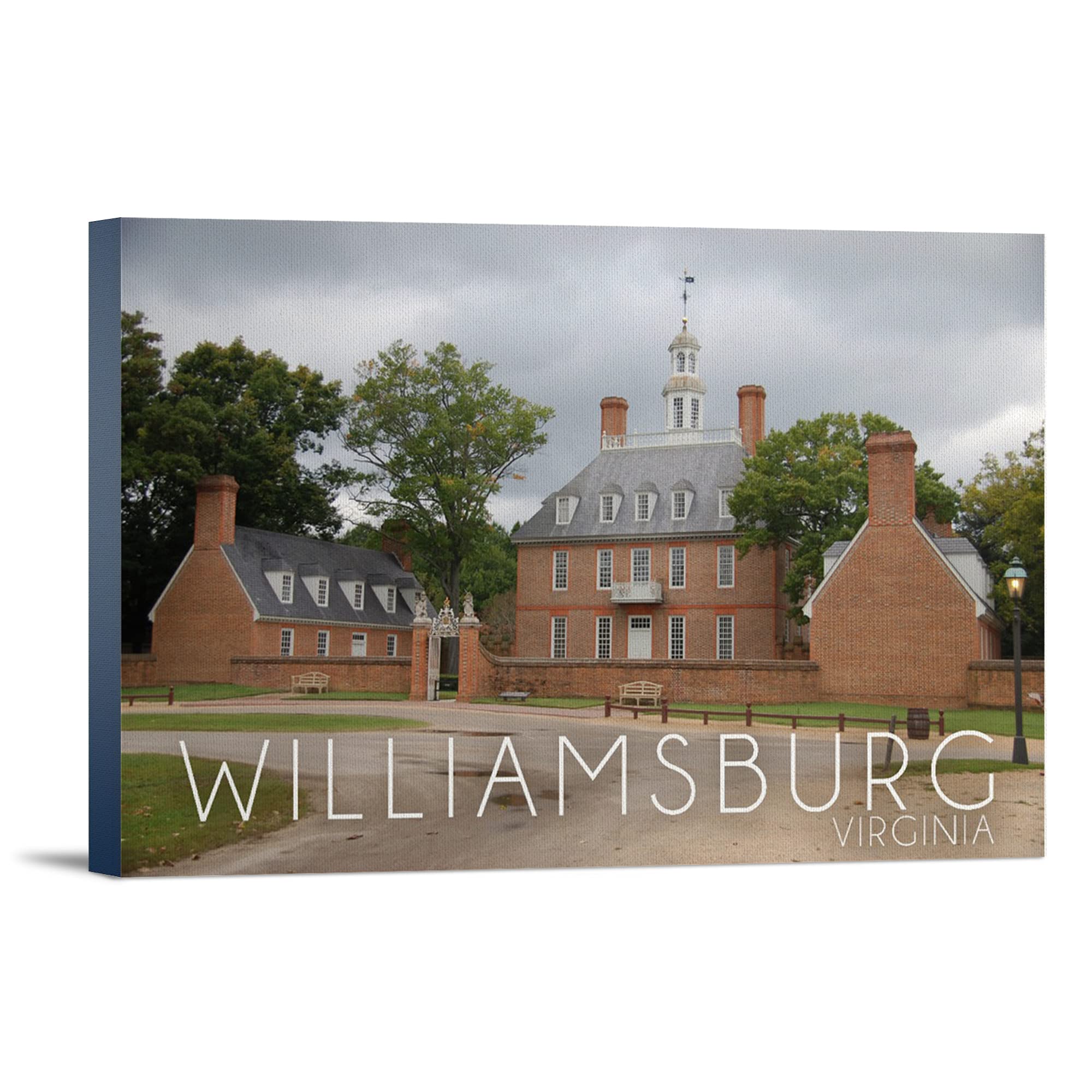Williamsburg Virginia Governor's Palace Gray Sky Art Print - 36x24 Gallery Wrapped Canvas Wall Decor for Living Room, Office & Historic Home Decor
