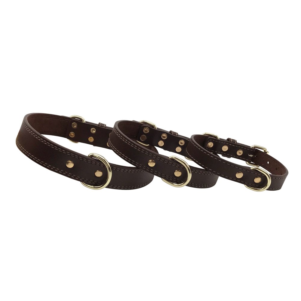 Premium PU Leather Dog Collar with Double D-Ring - Adjustable & Durable Pet Collar for Medium & Large Dogs (Brown) - Perfect for Daily Walks, Training & Outdoor Adventures