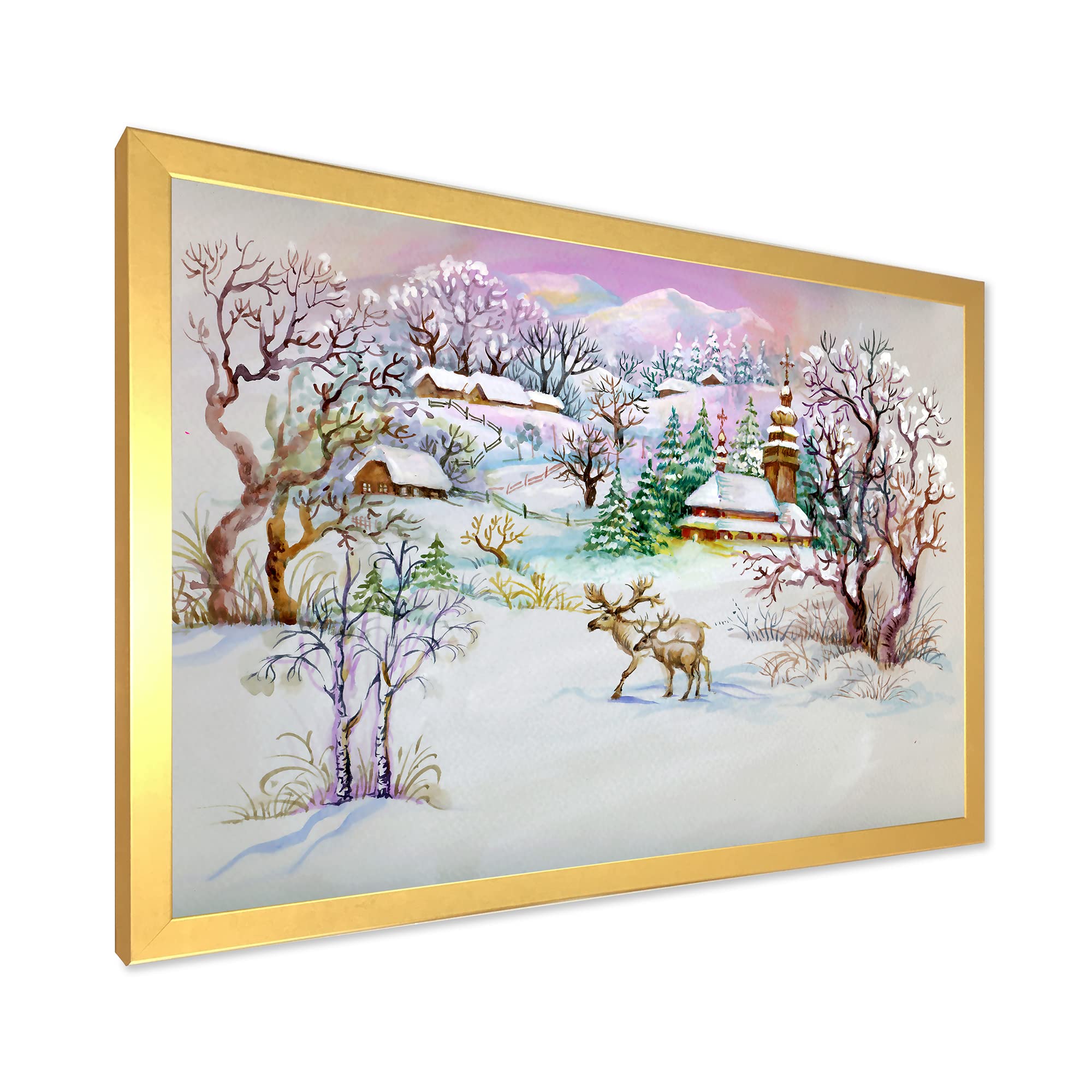 DesignQ Winter Village Life Traditional Framed Wall Art - Rustic Home Decor for Living Room, Bedroom & Office - Perfect Christmas Gift & Seasonal Home Decoration