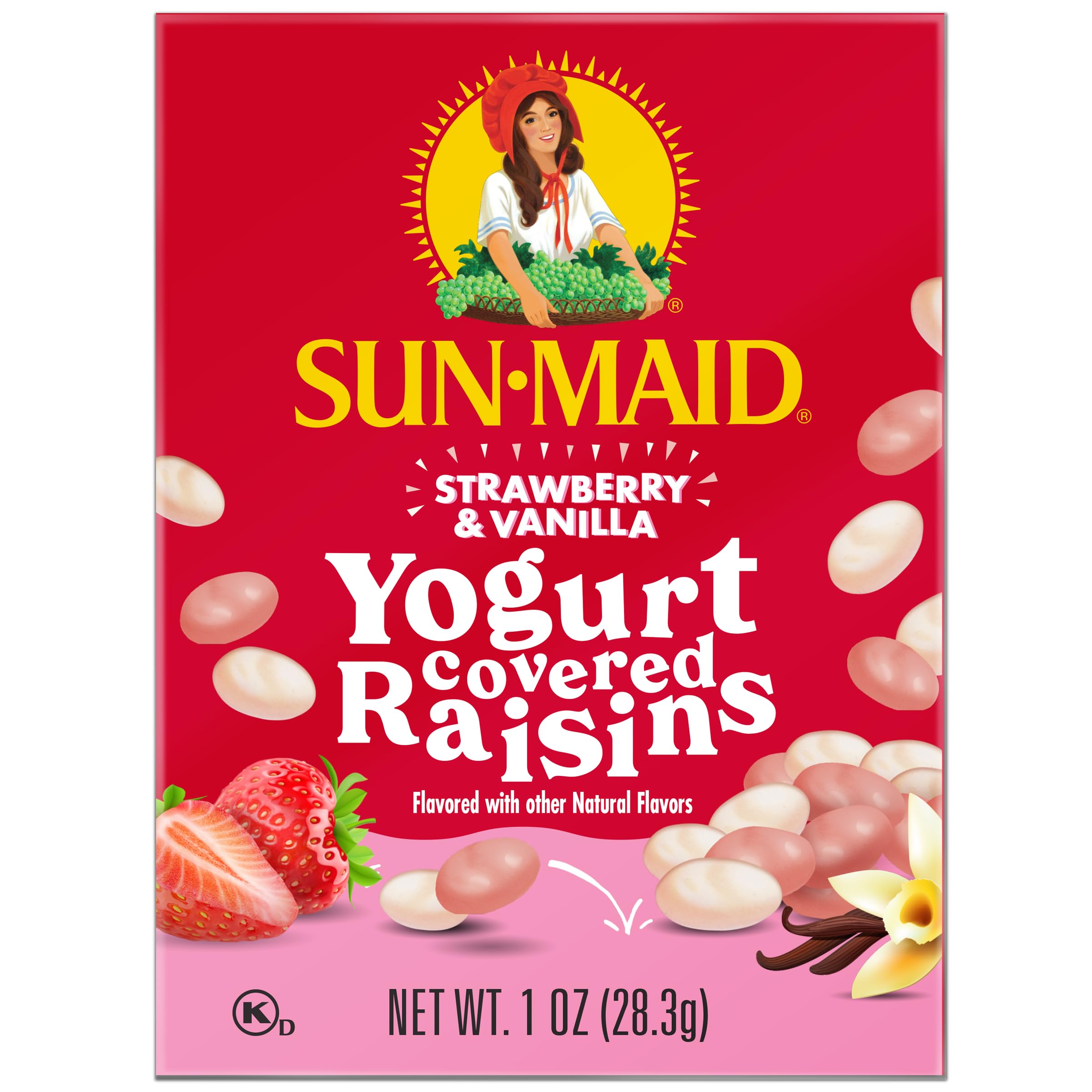 Sun-Maid Strawberry & Vanilla Yogurt Covered Raisins - 6 Pack (1 oz Each) | Healthy Dried Fruit Snacks for Kids & Adults | Perfect for School Lunches, Office Snacks & On-the-Go Energy Boost