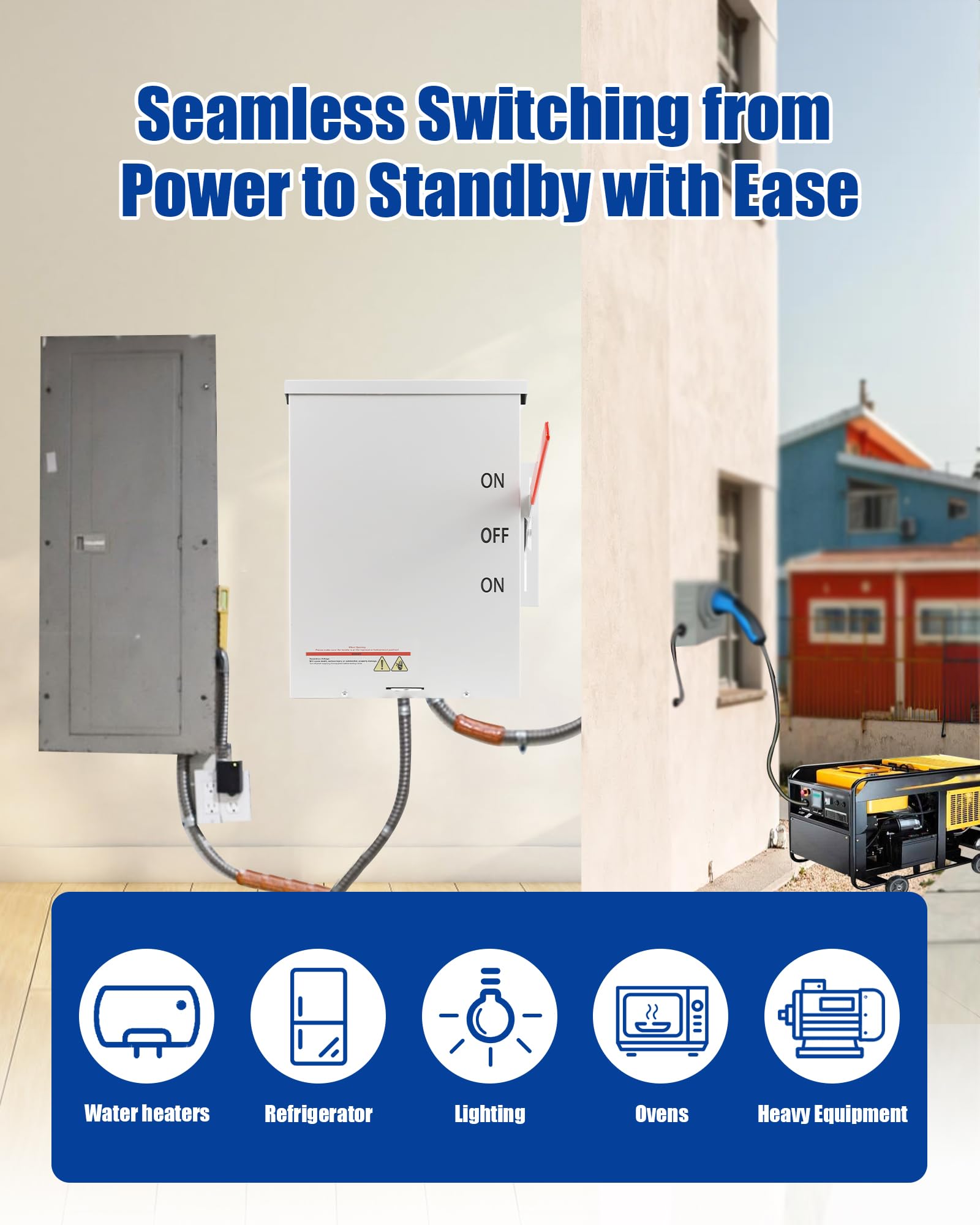 200A Generator Transfer Switch, 3P 48000W Heavy Duty Safety Switch, 120/240V Non-Fusible Disconnect Switch, NEMA-3R, Multiple Insulation Protection - Ideal for Home Backup Power, Industrial Use & Emergency Power Transfer