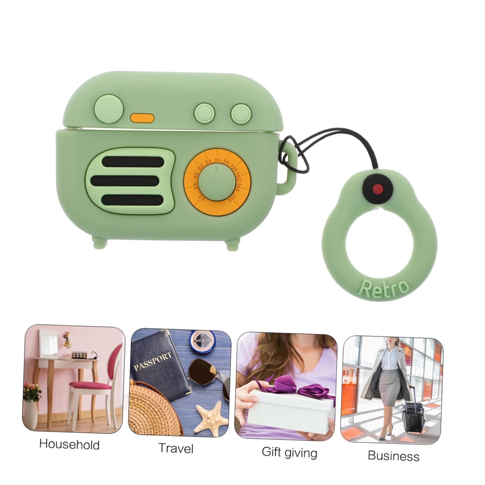 Retro Radio Design Earphone Case - Silicone Headphone Organizer & Belt Bag - Attachable & Durable - Teal Green - Perfect for Travel, Gym, and Outdoor Activities