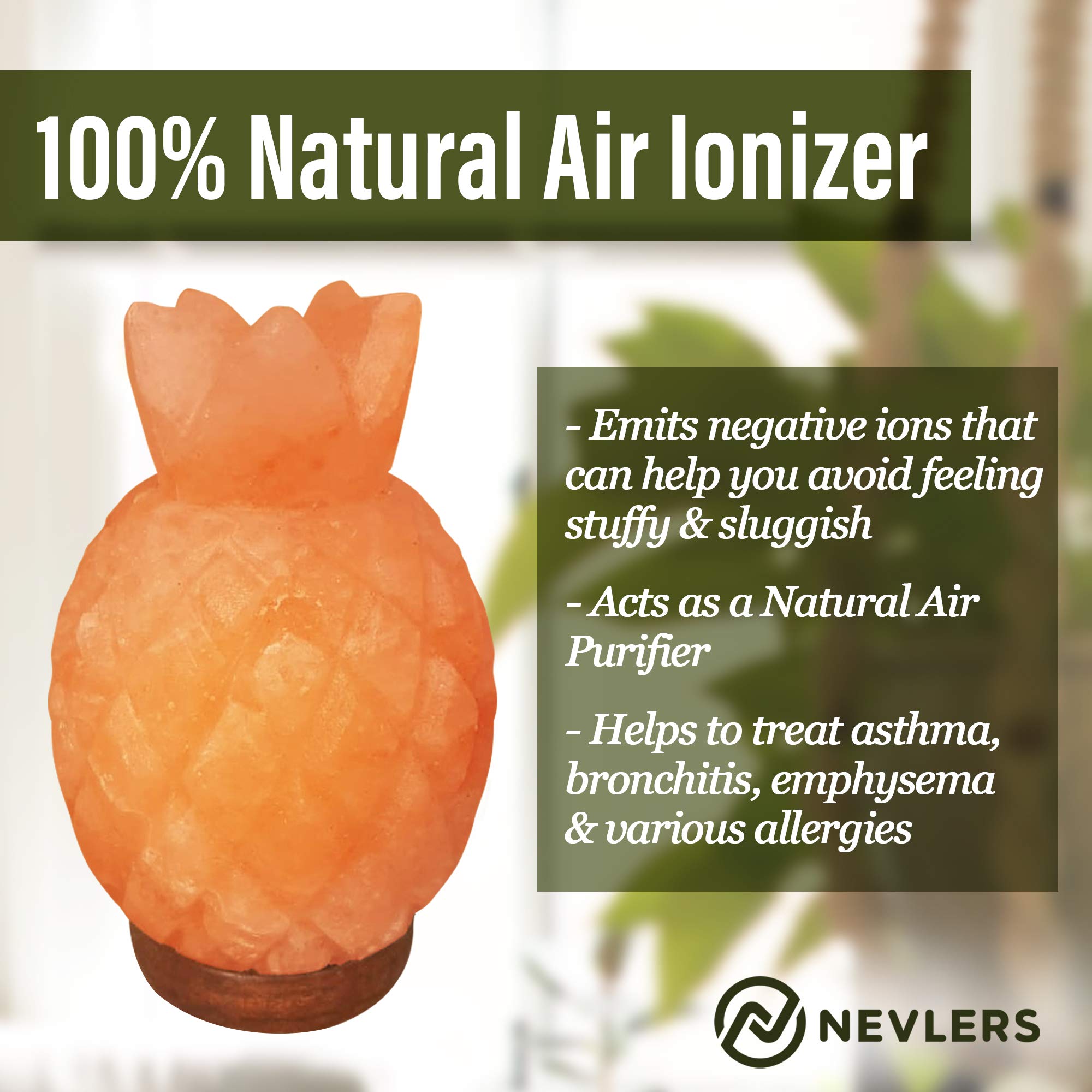 Pink Himalayan Salt Lamp in Pineapple Shape with Wood Base | 7-8 lbs Natural Salt Rock Lamp (7-8 Inches Tall) | Includes Dimmer Cord & Bulb | 100% Pure Himalayan Crystal Salt Lamp for Home, Office, Yoga & Meditation Room Decor | Creates Relaxing Ambiance for Stress Relief & Better Sleep