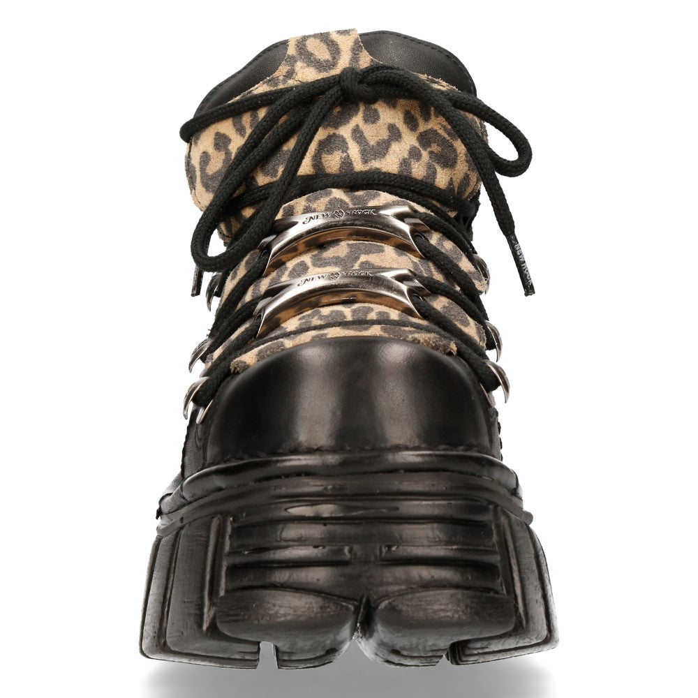 New Rock TOWER Boots - Black & Leopard Print Combat Boots for Women & Men | Perfect for Punk, Gothic & Alternative Fashion | Outdoor, Concerts & Everyday Wear