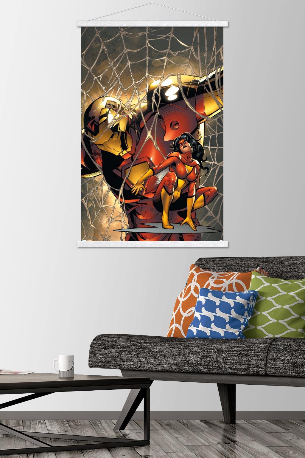 Trends International Comics Spider Woman Marvel Adventures Iron Man #10 Wall Poster - 22.375 x 34 Inch Premium Print with Magnetic Frame & White Hanger - Perfect for Home Decor, Office, Bedroom, and Comic Book Fan Gifts