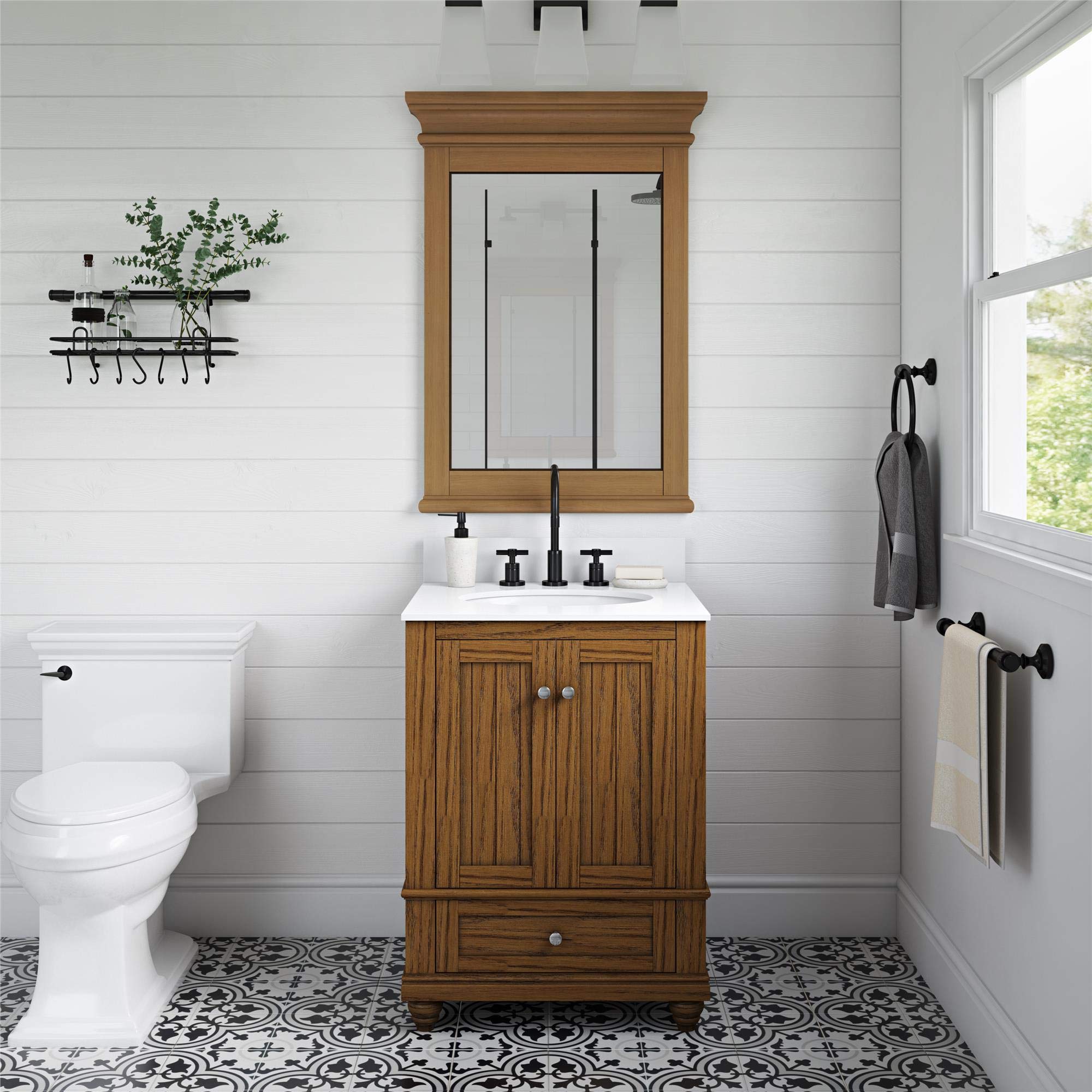 Dorel Living Monteray Beach 24 Inch Rustic Bathroom Mirror - Natural Wood Frame, Wall Mounted Vanity Mirror for Bathroom Decor, Bedroom, Entryway (24 Inches)
