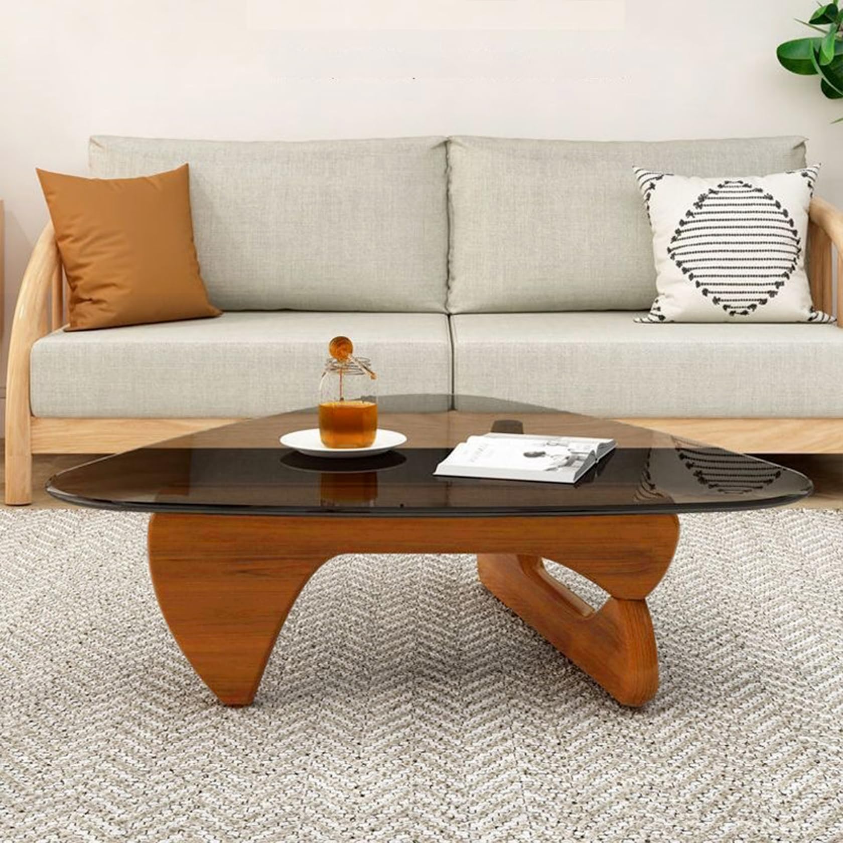 PRITIY Modern Triangle Coffee Table - Walnut & Grey Finish, Large Size 45