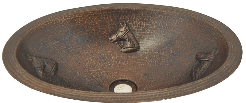 Stylish Oval Copper Sink with Elegant Horse Design - Perfect for Farmhouse, Rustic, and Vintage Kitchen Decor