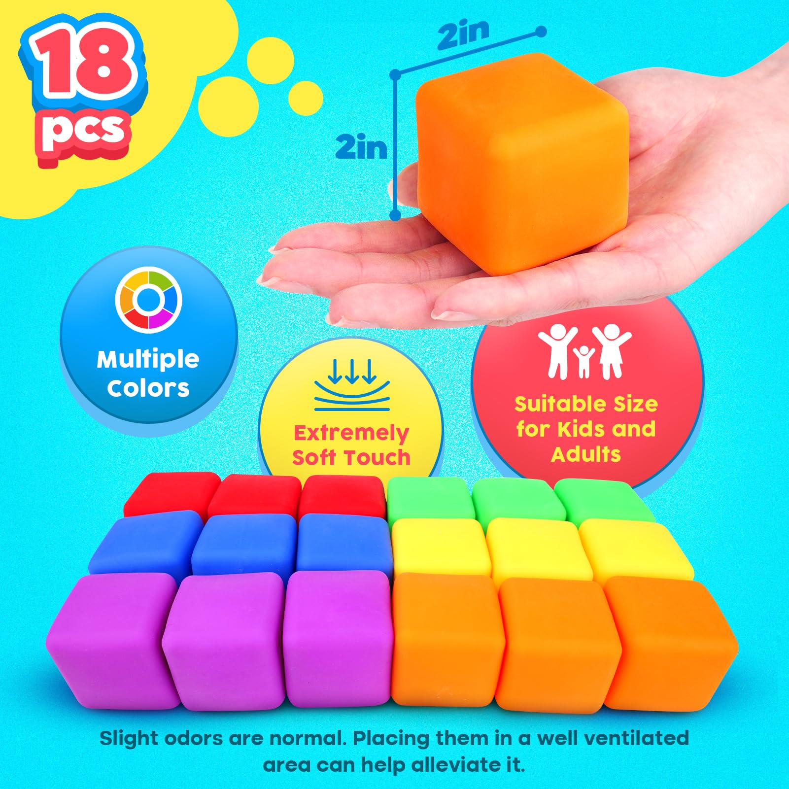 18 Pack Stress Cube Fidget Toys for Kids & Adults - Squeeze Stress Balls for Anxiety Relief, Sensory Toys for Autism, ADHD - Perfect for Classroom, Office, Party & Travel Use
