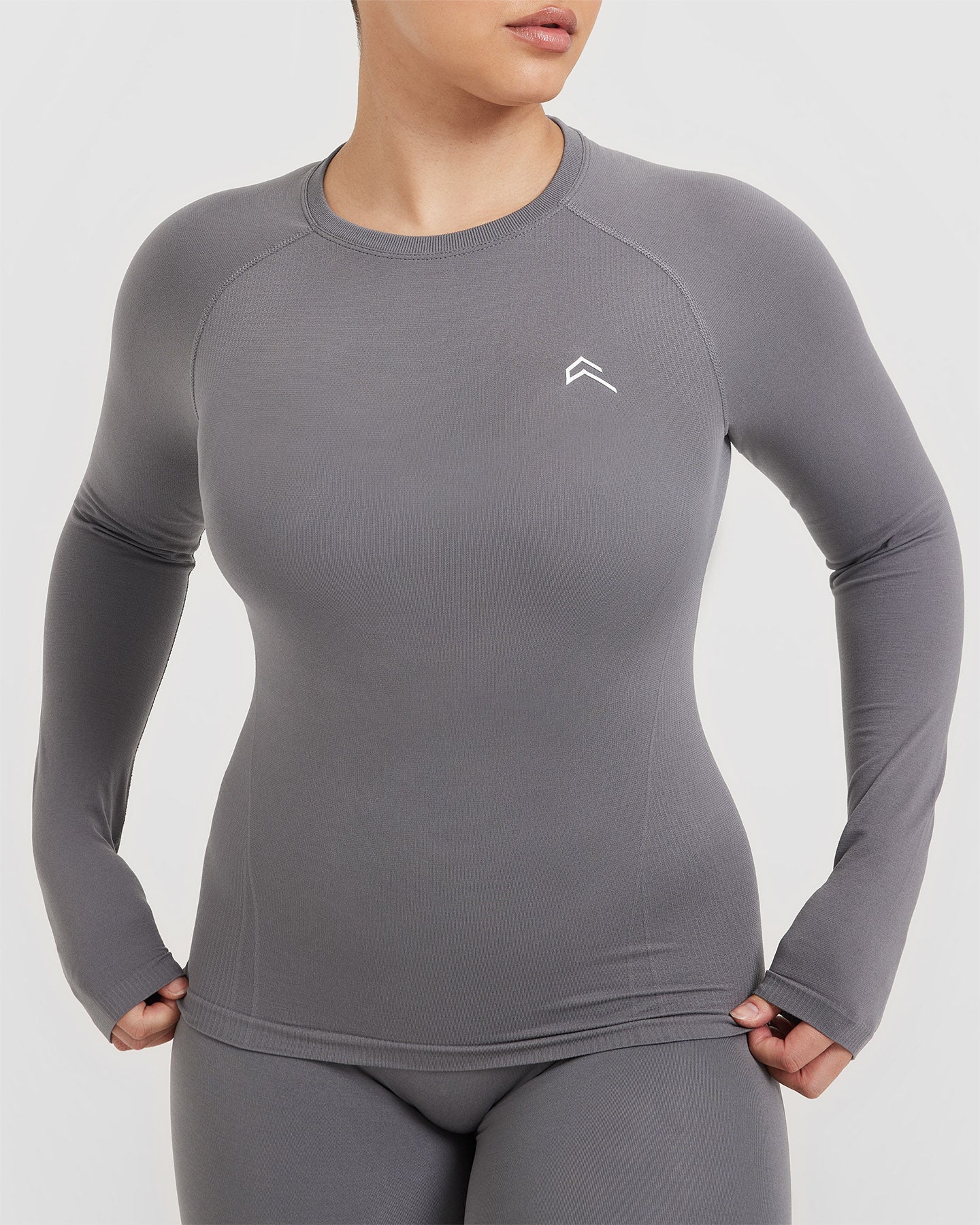 Seamless Fitted Long Sleeve Top for Women - Soft Stretch Comfort, Ash Grey | Perfect for Yoga, Workout & Casual Wear