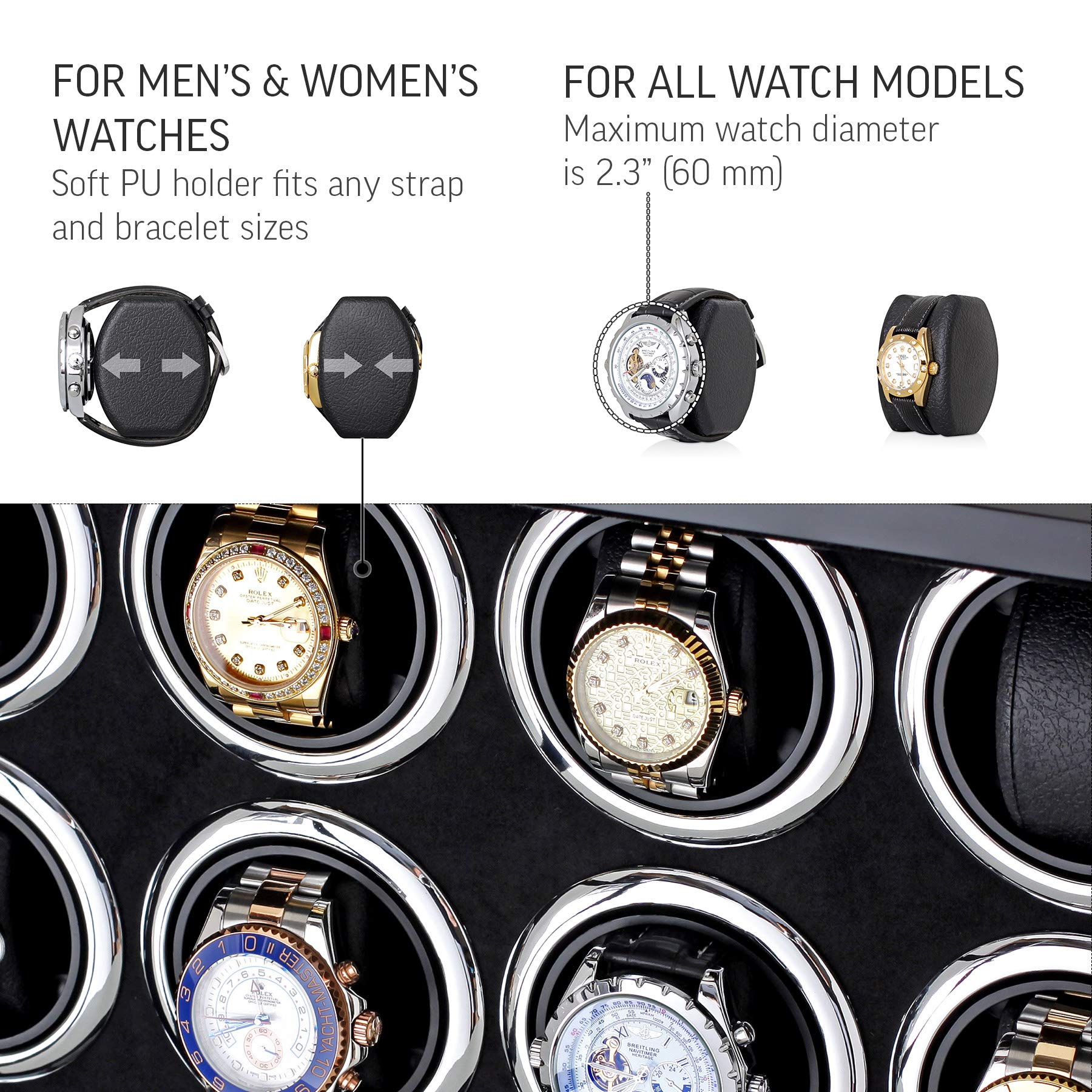 12 Watch Winder for Automatic Watches with LED Light & LCD Touchscreen - Quiet Motor, 6 Rotation Modes (Black) | Perfect for Watch Collectors, Luxury Timepiece Storage & Display