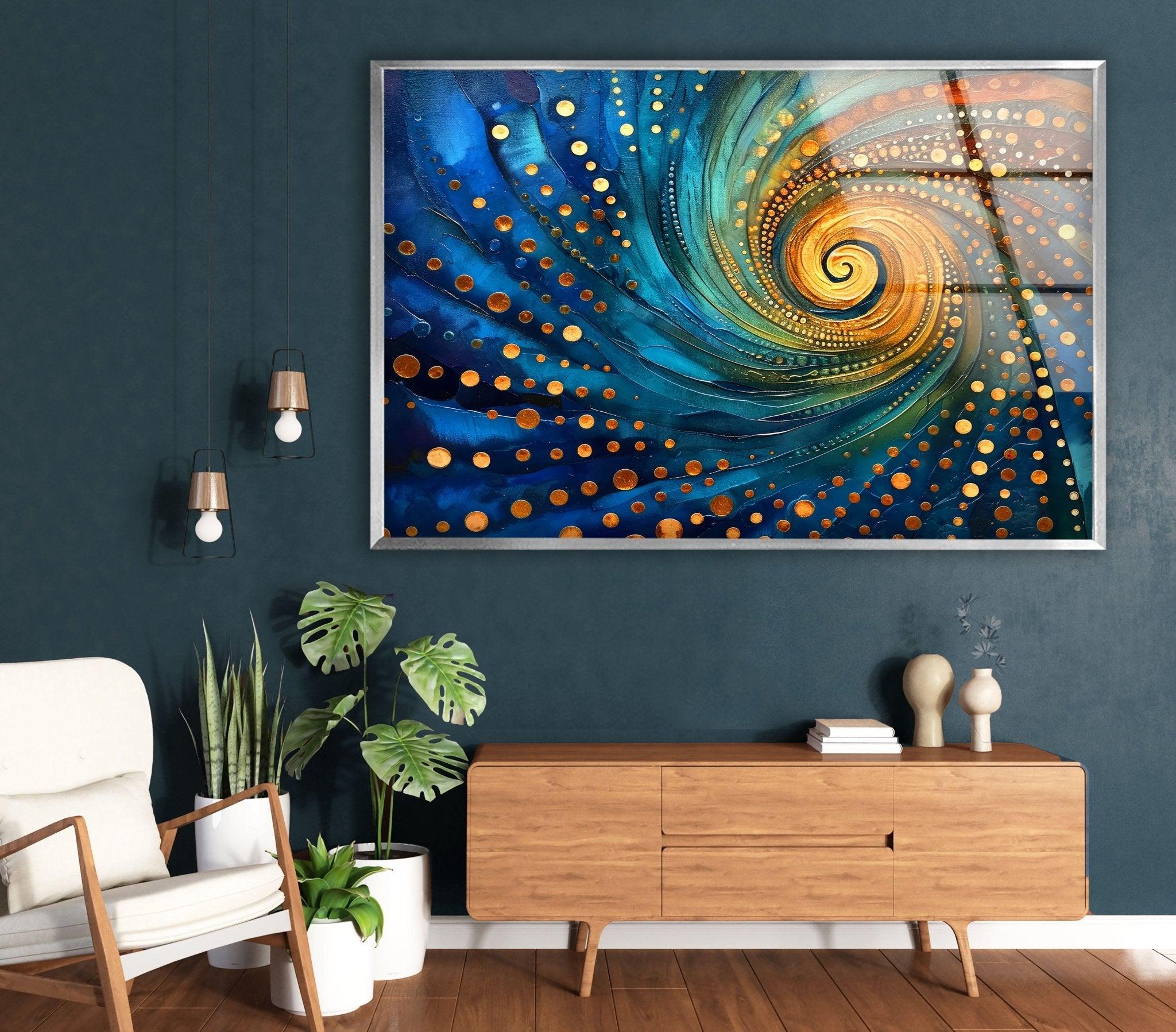 Abstract Spiral Fractal Glass Wall Art - Modern Home Decor for Living Room, Bedroom & Office - Handmade 3D Glass Sculpture for Unique Interior Design