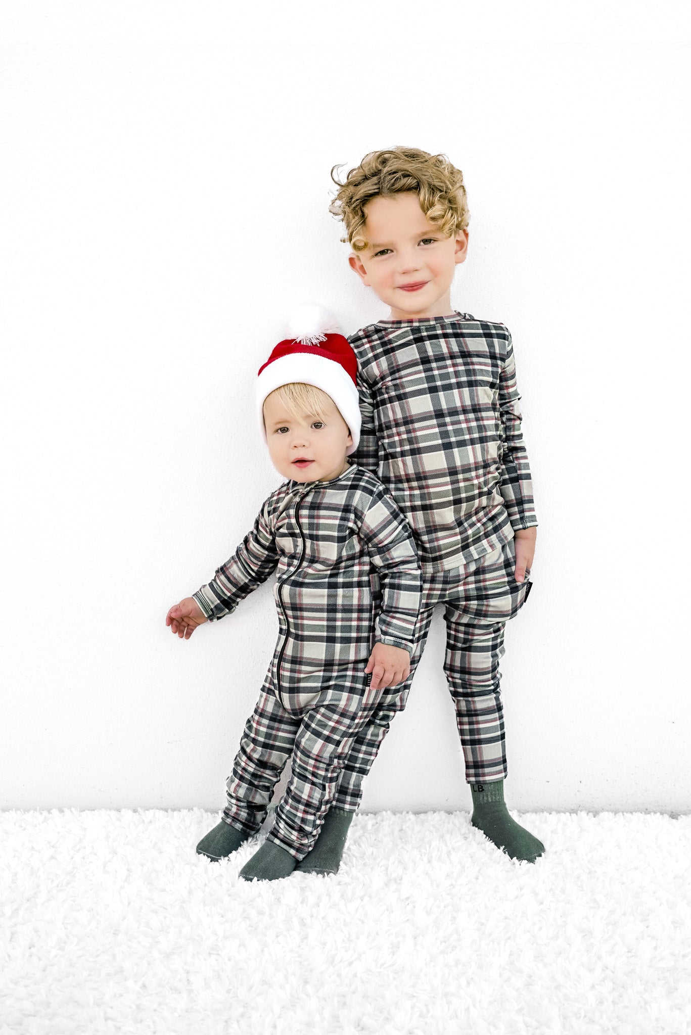 LB x Baby Breez Long Sleeve 2-Piece Plaid Pajama Set for Boys & Girls - Soft & Cozy Sleepwear for Winter Nights & Family Matching Outfits