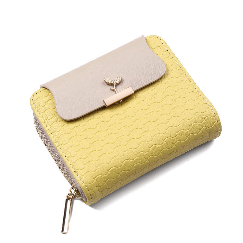 Women's Leather Bifold Wallet with Zipper - Compact Card & Coin Holder for Daily Use