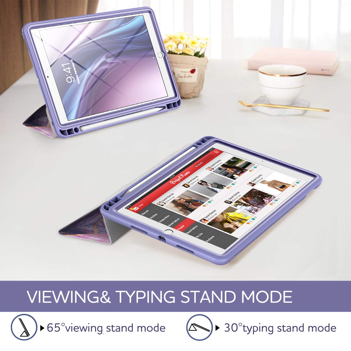 SURITCH iPad Air 3 (2019) & iPad Pro 10.5 (2017) Protective Case with Built-in Screen Protector, Pencil Holder & Auto Wake/Sleep - Purple Marble Design | Perfect for Work, School & Travel