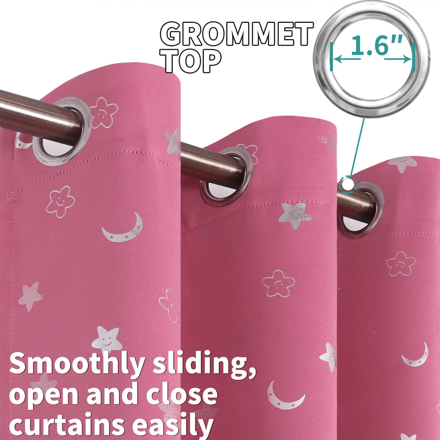 BGment Pink Star & Moon Blackout Curtains for Girls Bedroom - 54