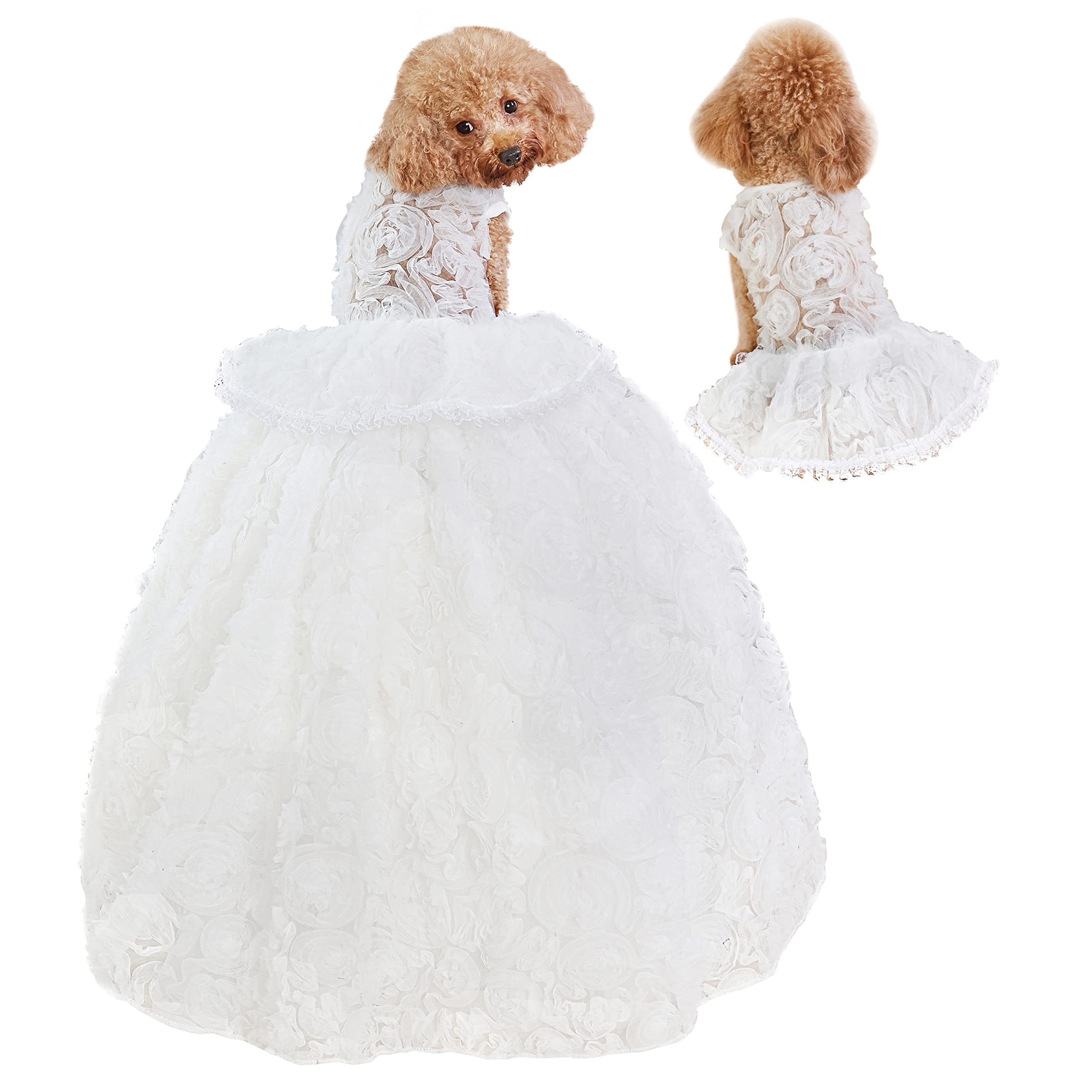Gold Glitter Dog Tutu Dress - Princess Lace Skirt for Small & Medium Girl Dogs - Pet Birthday, Wedding, Bride Party Outfit - Christmas & Halloween Costume - Photography Accessory (White, Small) - Perfect for Special Occasions & Photo Shoots