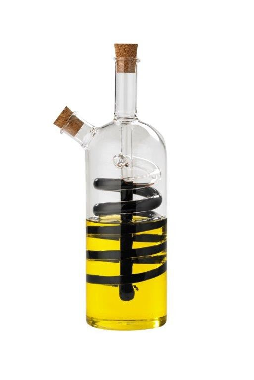 Davis & Waddell Premium Glass Spiral Oil and Vinegar Bottle Set - Clear & Natural Design - 7x7x23cm - Perfect for Kitchen, Dining Table, and Gourmet Cooking