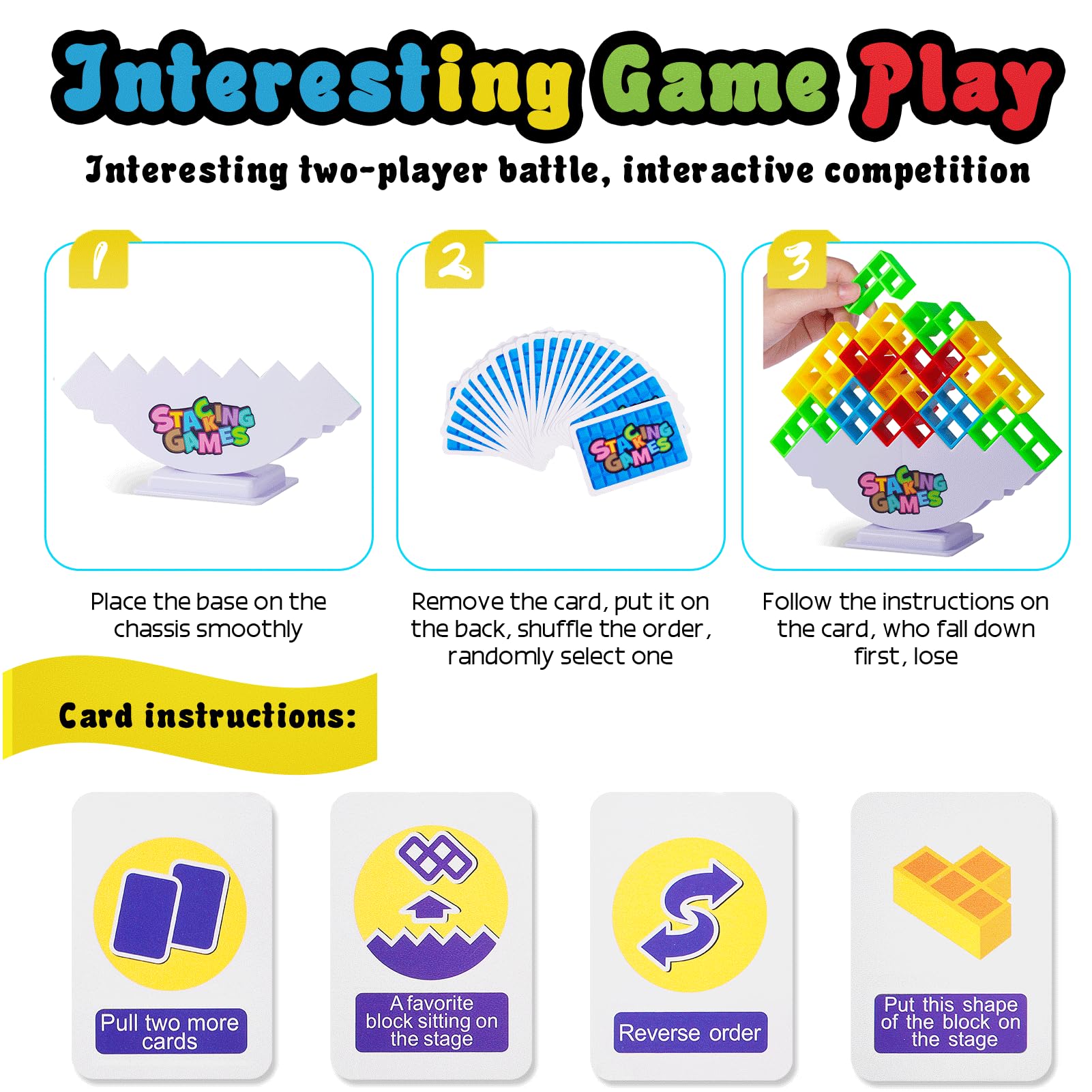 Stack Attack Balance Game for Adults & Kids - Fun Family Party Game for 2+ Players, Team Building Blocks Toy for Indoor & Outdoor Gatherings, Birthday Parties and Office Icebreakers