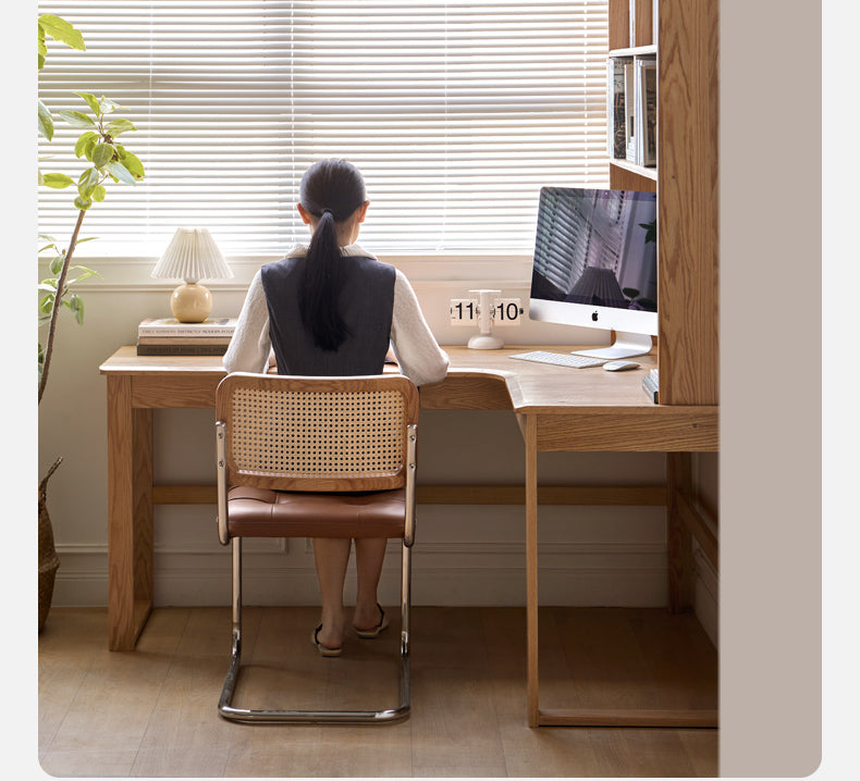 Solid Oak Wood L-Shaped Corner Office Desk - Modern Home & Office Workspace Solution for Productivity & Comfort