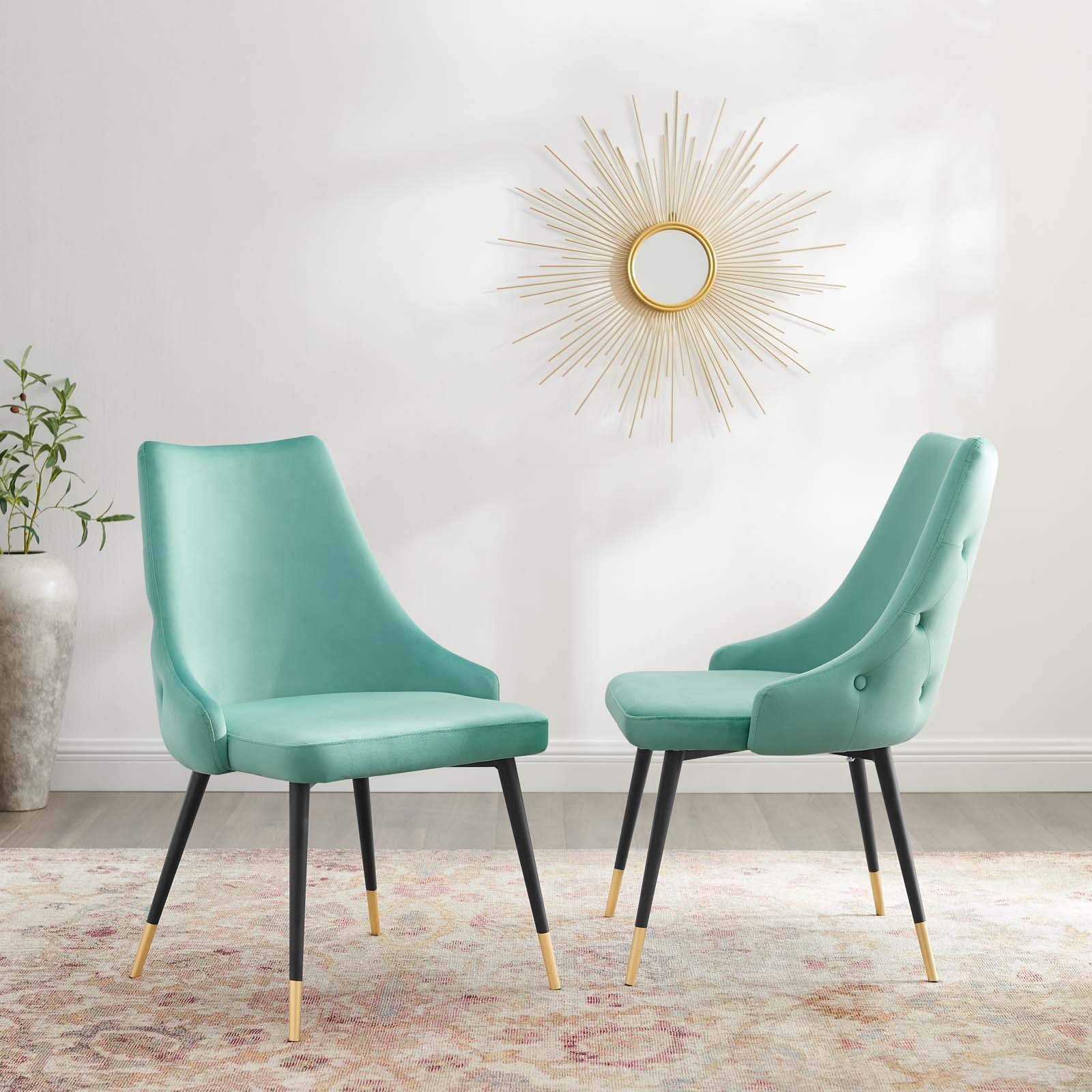Modway Adorn Tufted Performance Velvet Dining Chairs - Set of 2 Mint Green Accent Side Chairs for Living Room, Bedroom & Dining Area