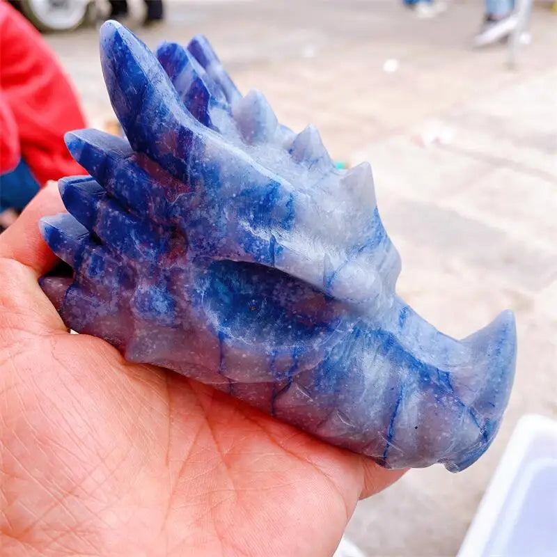 13CM Natural Blue Aventurine Carved Crystal Agate Dragon Skull Statue - Healing Crystal, Feng Shui Decor, Reiki Gift - Perfect for Meditation, Home Office Decoration & Spiritual Healing (1 Piece)