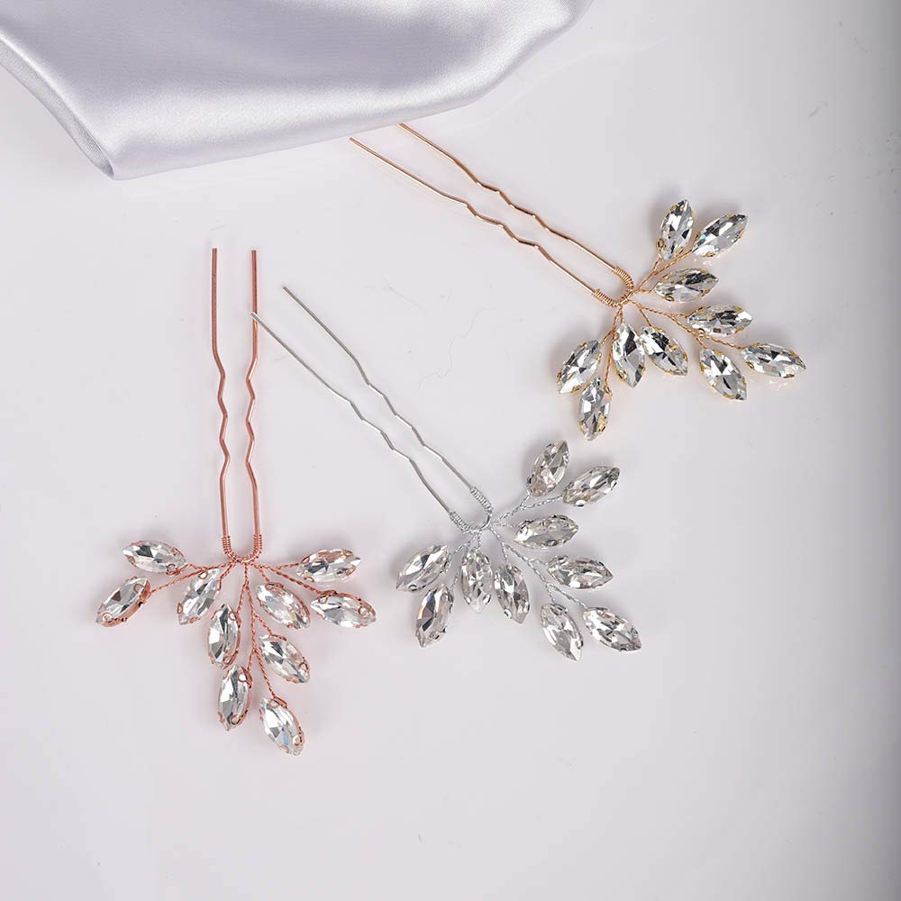 YERTTER 3-Piece Rose Gold Wedding Hair Pins Set - Faux Crystal Rhinestone Bridal Hair Clips for Bride & Bridesmaids - Perfect for Weddings, Prom, Parties & Special Occasions