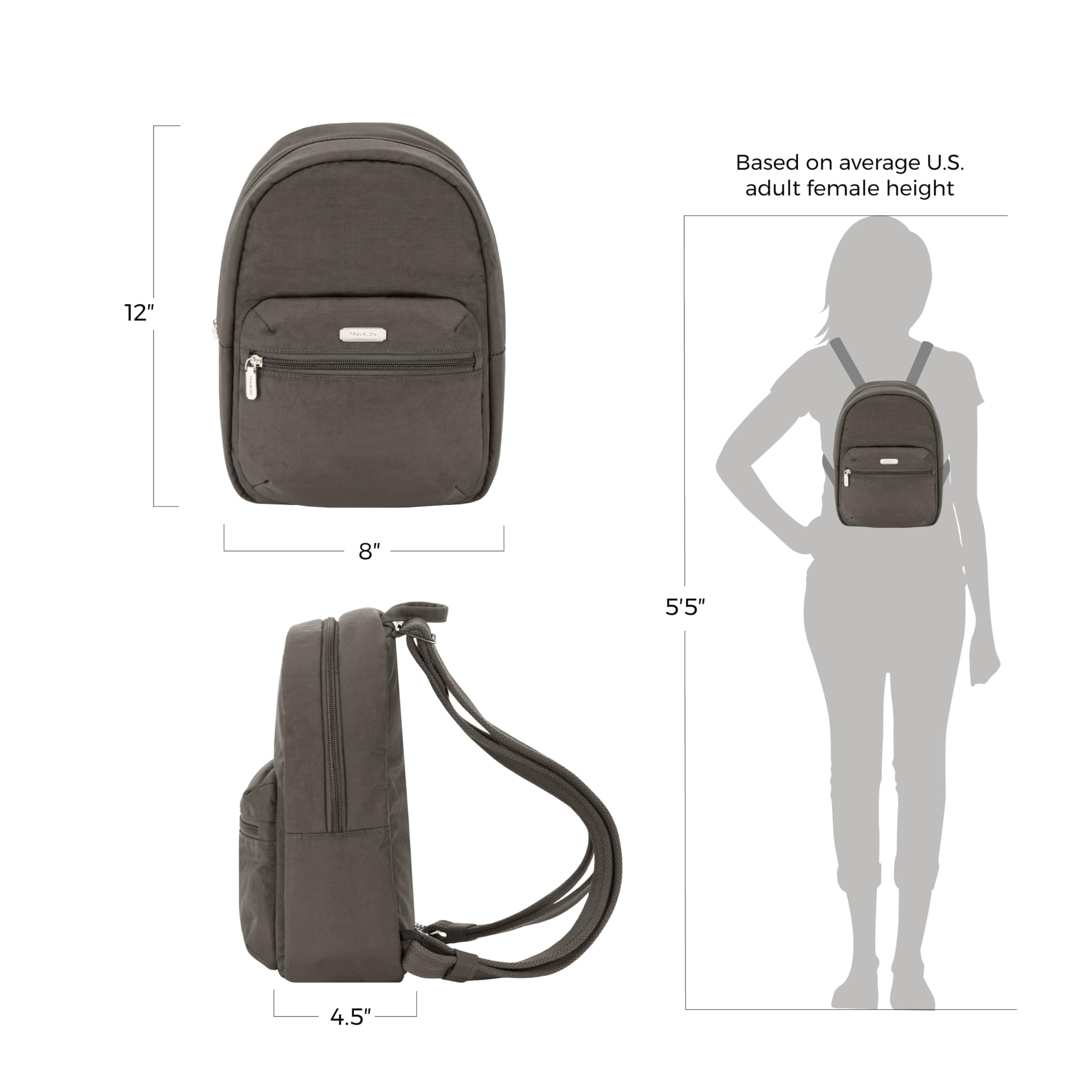 Travelon Anti-Theft Essentials Small Backpack - Secure Crossbody Bag for Travel, Commuting & Daily Use | RFID Blocking, Slash-Resistant & Hidden Pockets