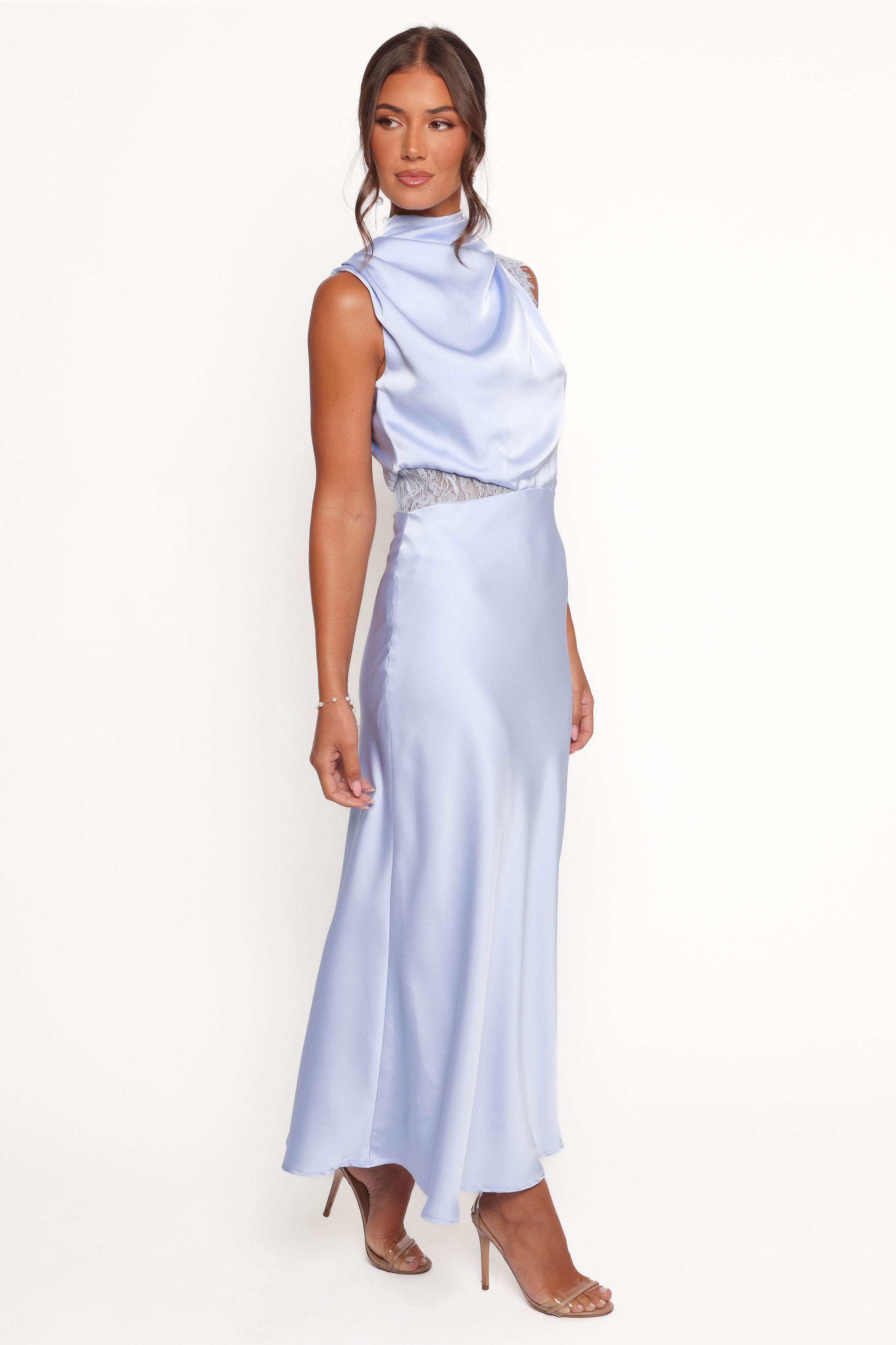 Anabelle Halter Neck Lace Maxi Dress for Women - Elegant Baby Blue Summer Beach Wedding Party Gown - Perfect for Beach Vacations, Evening Parties, and Special Occasions