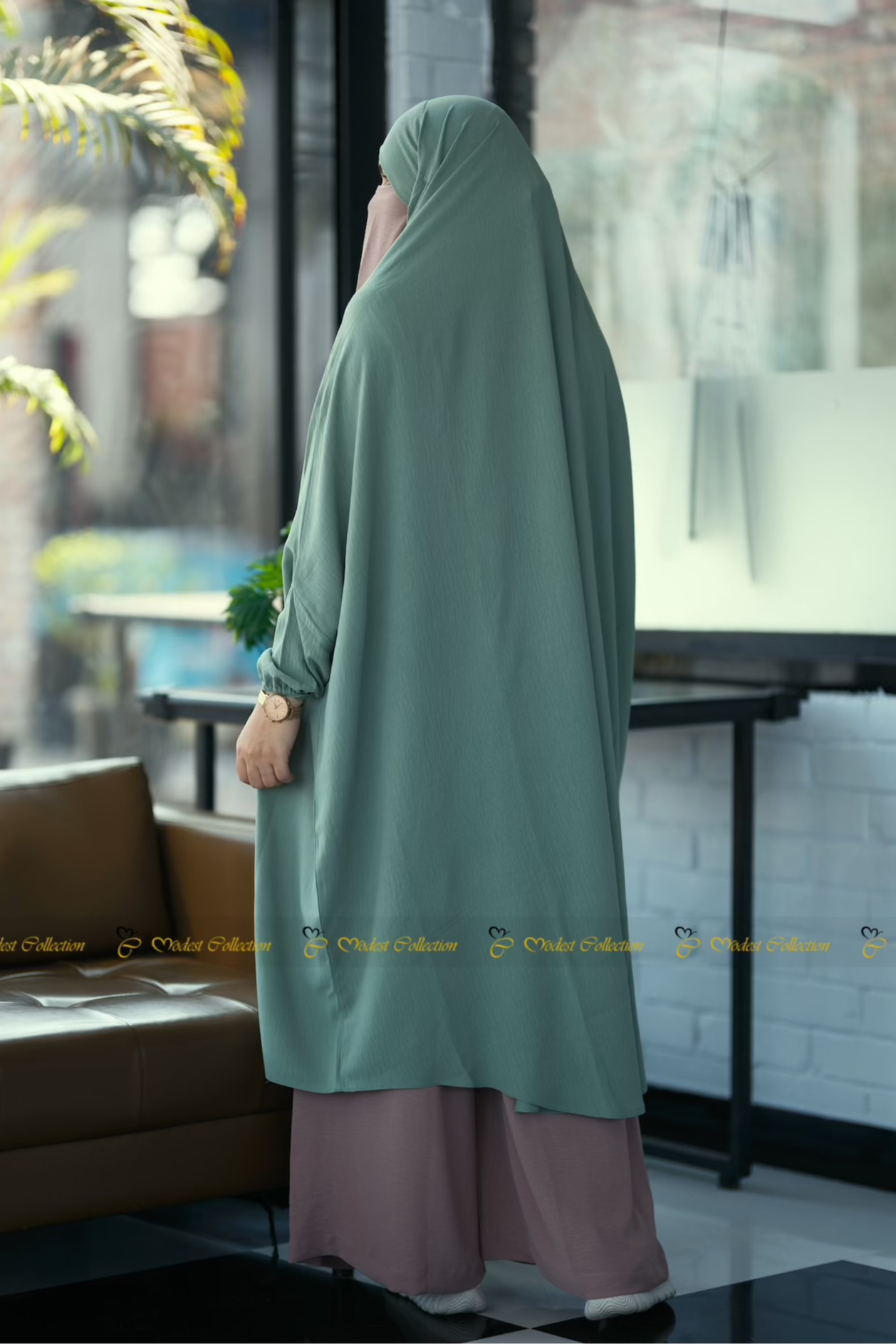 French Cut No Niqab Unjila Jilbab - Modest Islamic Abaya in Pistachio Green | Perfect for Prayer, Mosque & Everyday Wear