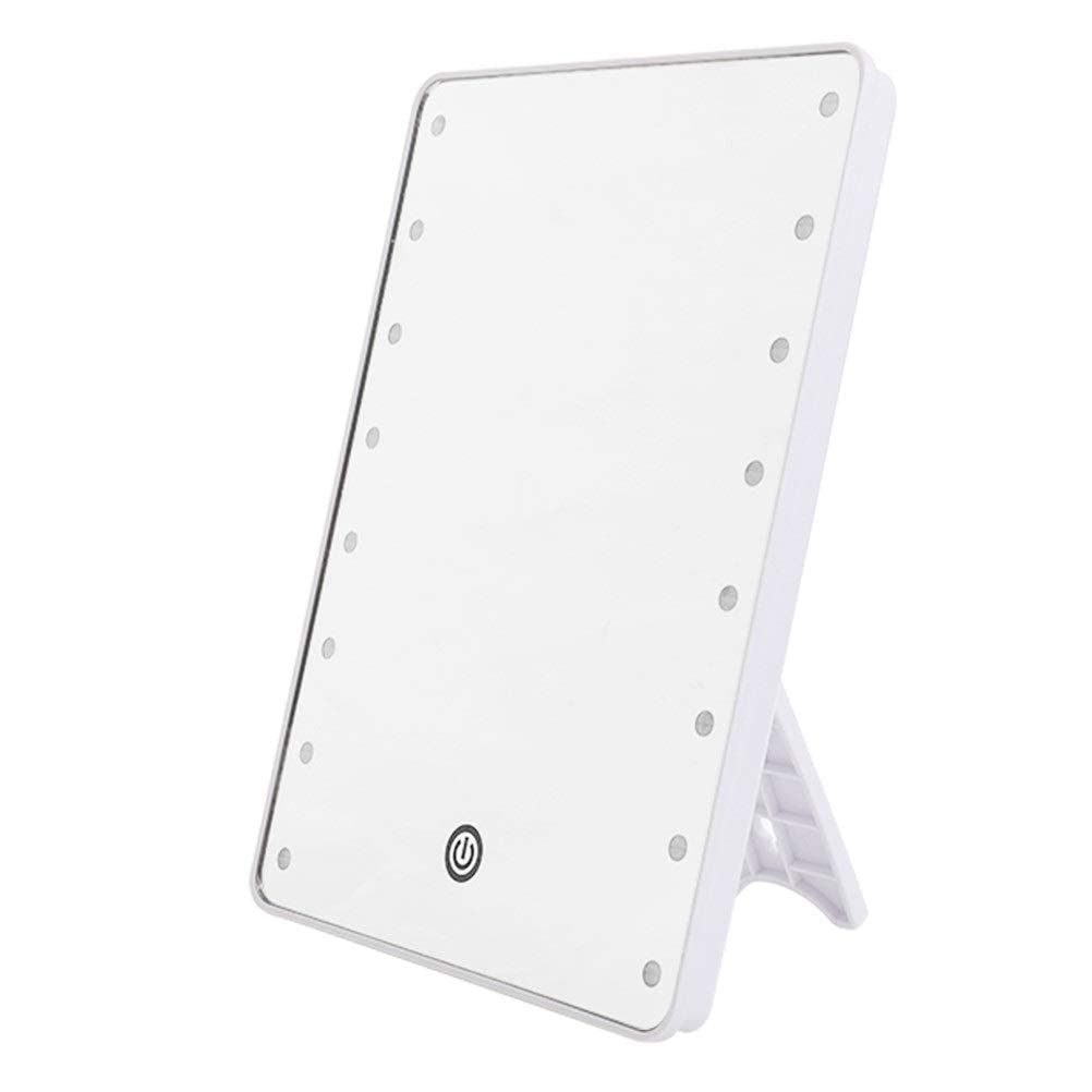 16 LED Makeup Mirror with Touch Dimmer Switch, Battery Operated Vanity Mirror with Stand - Perfect for Dressing Table, Bathroom & Travel (White)