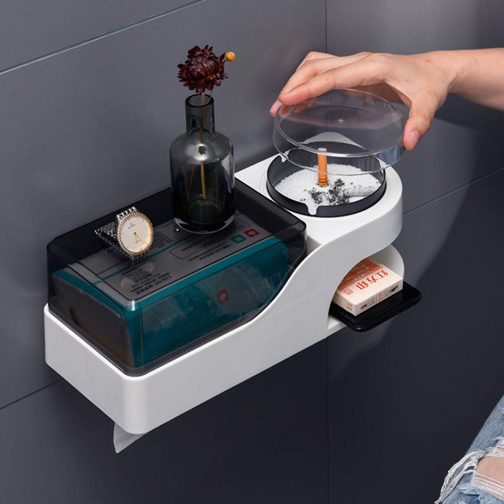 JUNLILIN Wall Mounted Tissue Dispenser - Multifunctional Toilet Paper Holder with Ashtray & Waterproof Storage Shelf | Bathroom & Kitchen Organizer for Home, Office, RV