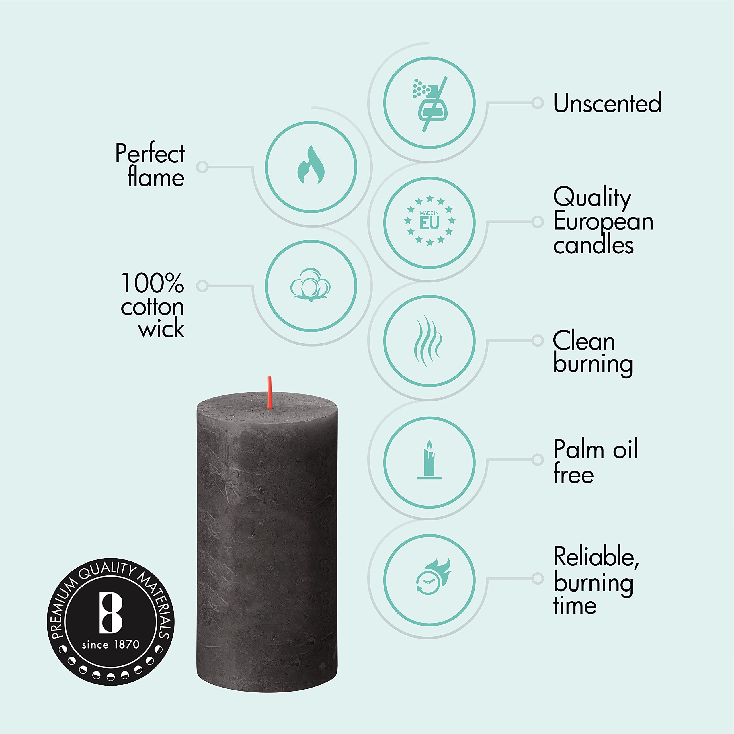 BOLSIUS 6 Pack Black (Stormy Gray) Rustic Pillar Candles - 2.75 x 5 Inches - Unscented Dripless Smokeless 60-Hour Burn Time - Premium European Quality Plant-Based Wax Candles for Wedding, Party, Home Decor, and Romantic Dinner Ambiance