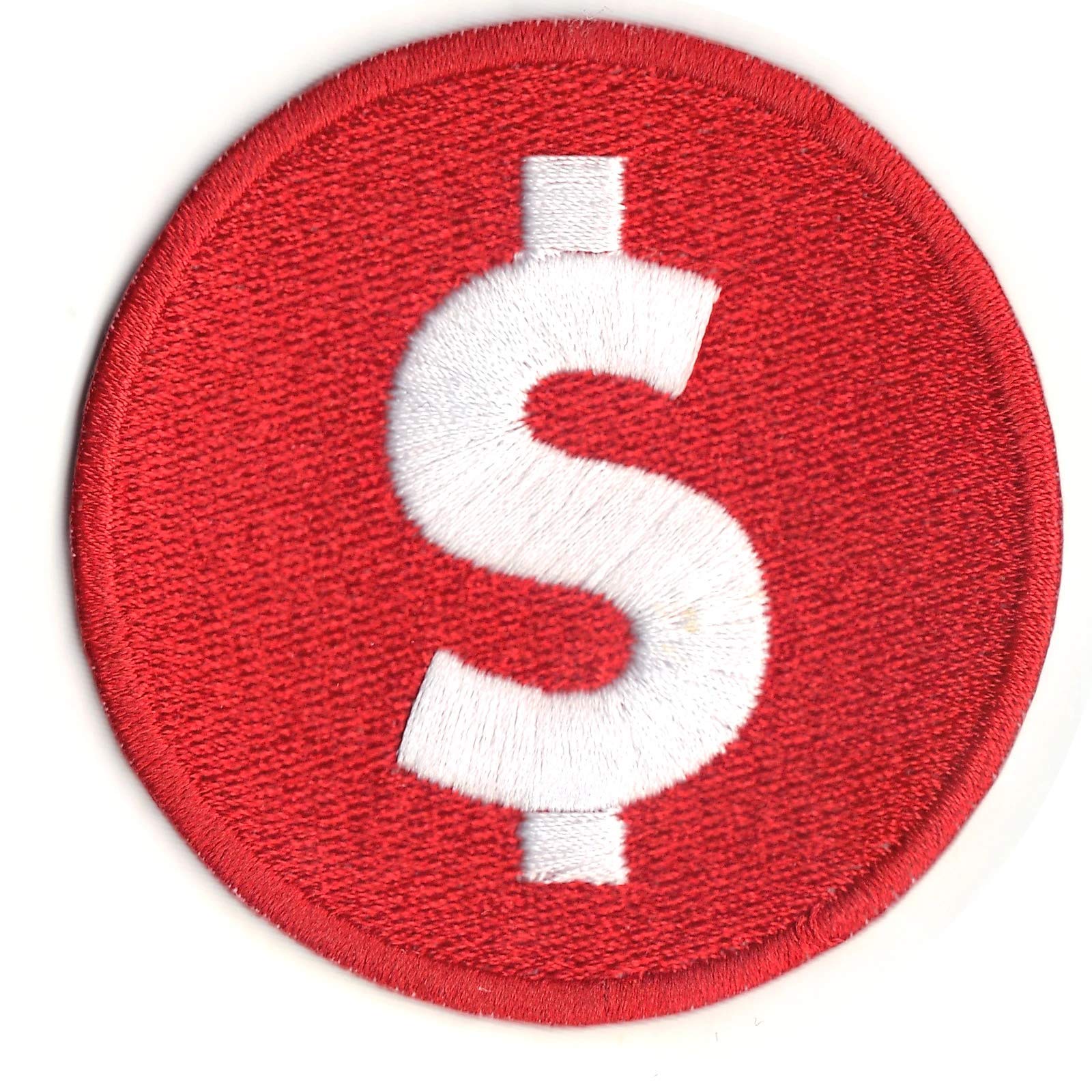 Red Dollar Sign Token Patch - Money Icon Iron On Embroidered Applique for Jackets, Hats & Bags | DIY Sewing & Clothing Customization