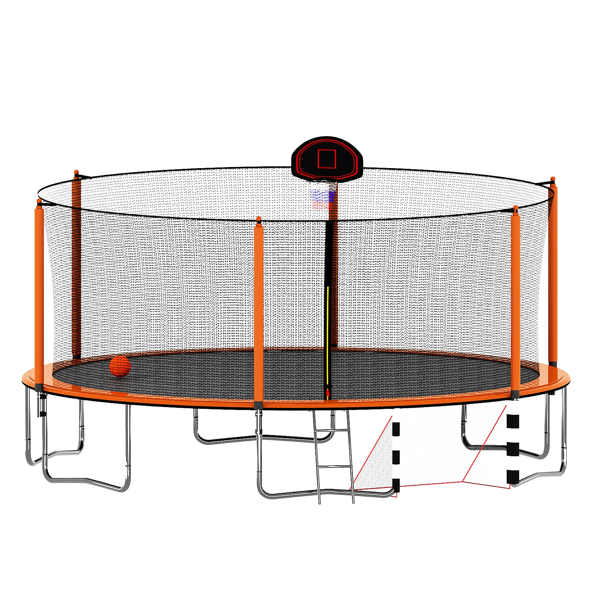 16FT Trampoline with Basketball Hoop, Pump & Ladder - Includes Inner Safety Enclosure & Soccer Goal - Orange - Perfect for Backyard Fun, Kids Outdoor Play & Family Fitness Activities