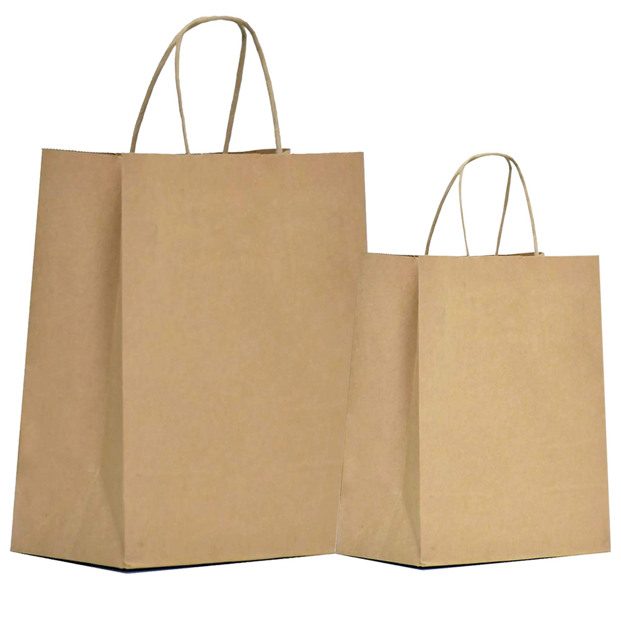 Qutuus 100-Pack Kraft Paper Bags with Handles - Bulk Brown Gift & Shopping Bags (10x5x13 & 8x4.75x10.5 Inches) - Eco-Friendly Retail Packaging, Party Favors & Wedding Gift Bags