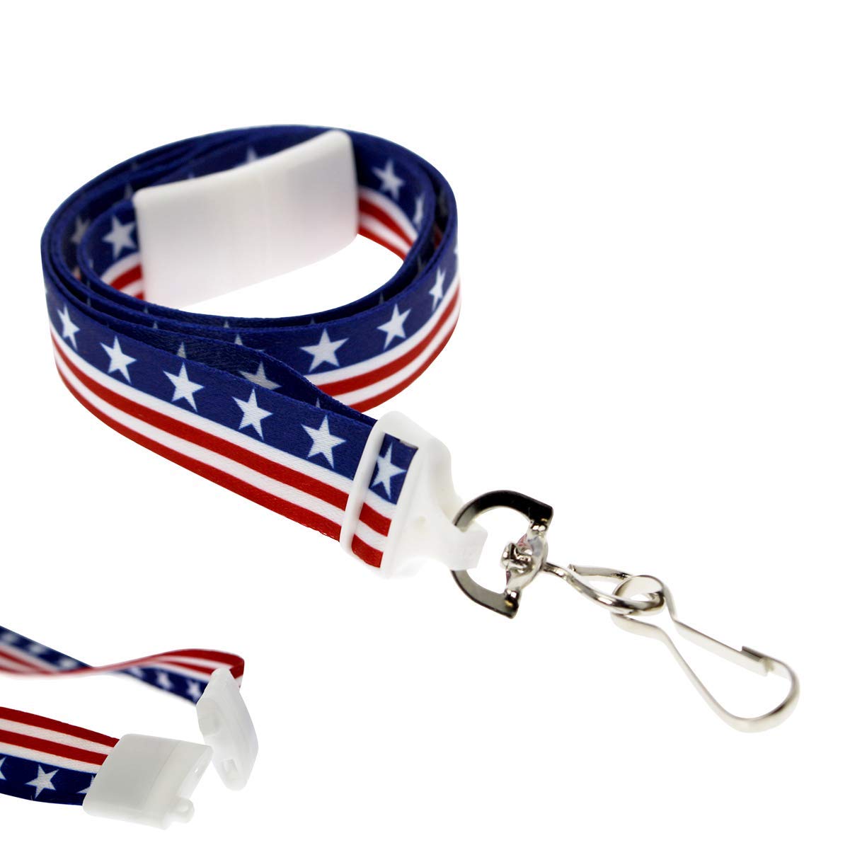 USA Flag Lanyard 100 Pack - Breakaway ID Badge & Key Holder for 4th July - Office, School, Events