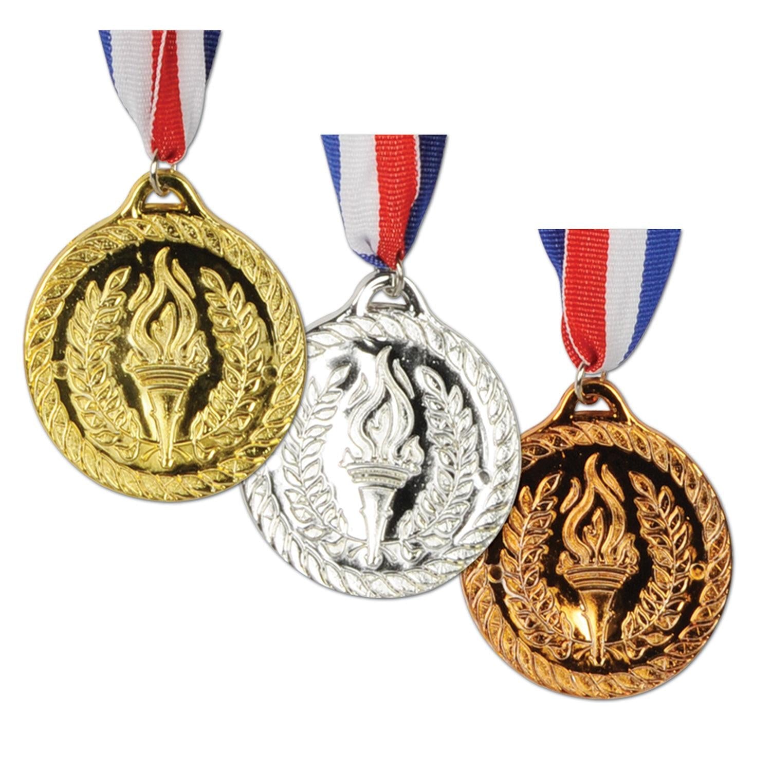 12 Pack Beistle Gold, Silver & Bronze Medals with Ribbons - Award Ceremony Prizes for Sports Competitions, School Events & Achievement Recognition