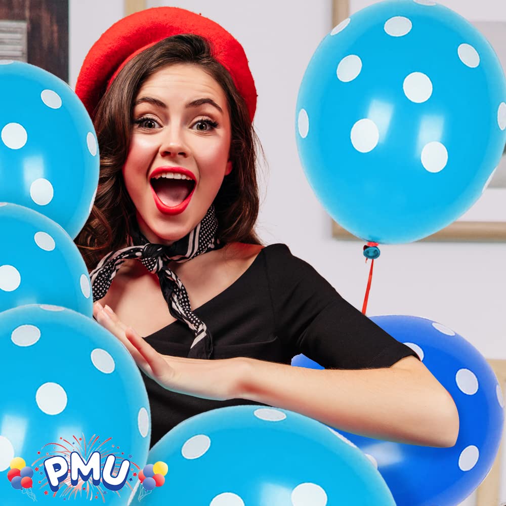PMU Polka Dot Balloons 11 Inch - Premium Baby Blue with White Dots (Pack of 6) | Perfect for Birthday Parties, Baby Showers & Wedding Decorations