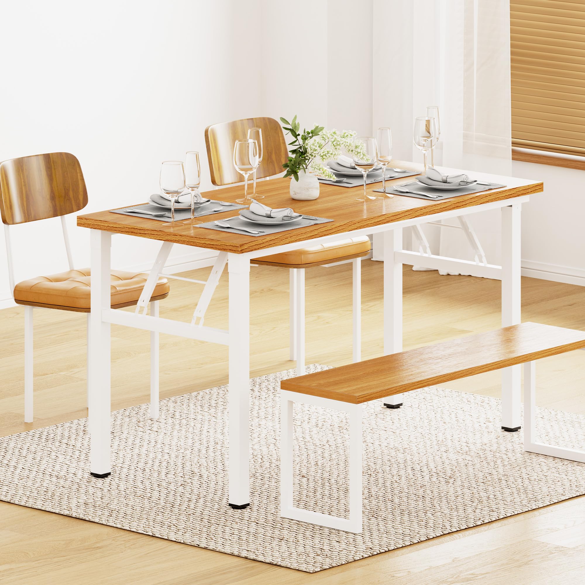 DlandHome 39 Inch Folding Table - Portable Computer Desk for Home Office, Conference & Study | Sturdy Teak & White Finish | Fully Assembled | Ideal for Small Spaces, Dorms & Workstations (Model: DND-ND5-100TW)