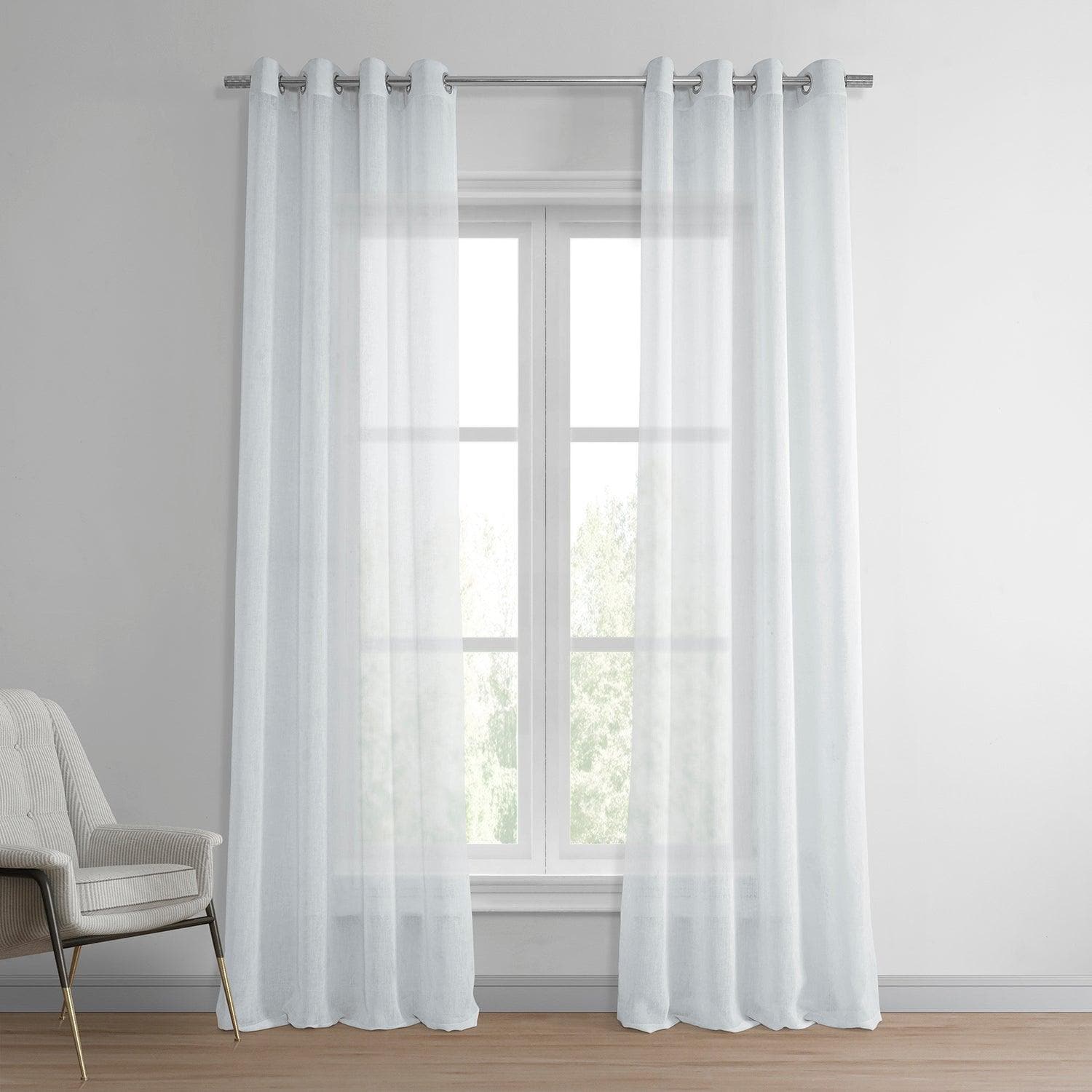 Stylish Aspen White Grommet Textured Faux Linen Sheer Curtains - Light Filtering Window Treatment for Living Room, Bedroom & Office Decor