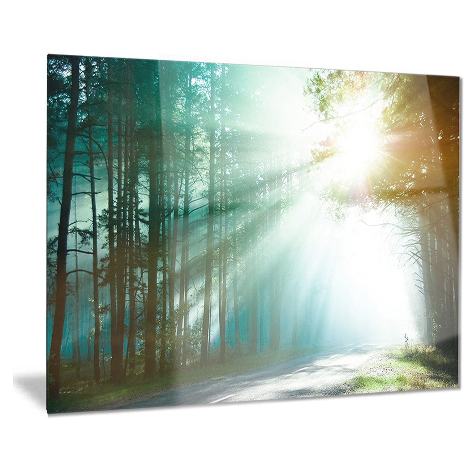 Designart Magic Blue Forest Landscape Photo Metal Wall Art - 40x30 Inches, 30'' H x 40'' W x 1'' D - Modern Nature Decor for Living Room, Bedroom & Office